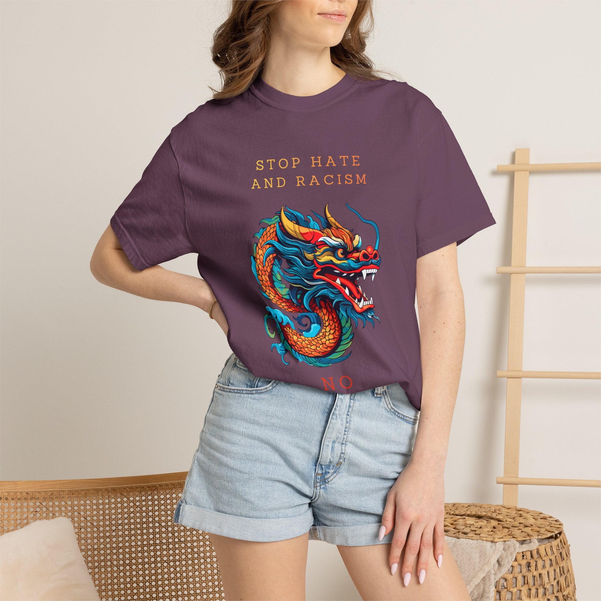 T-Shirt — 'Stop Hate and Racism, No Violence' Dragon Graphic Tee