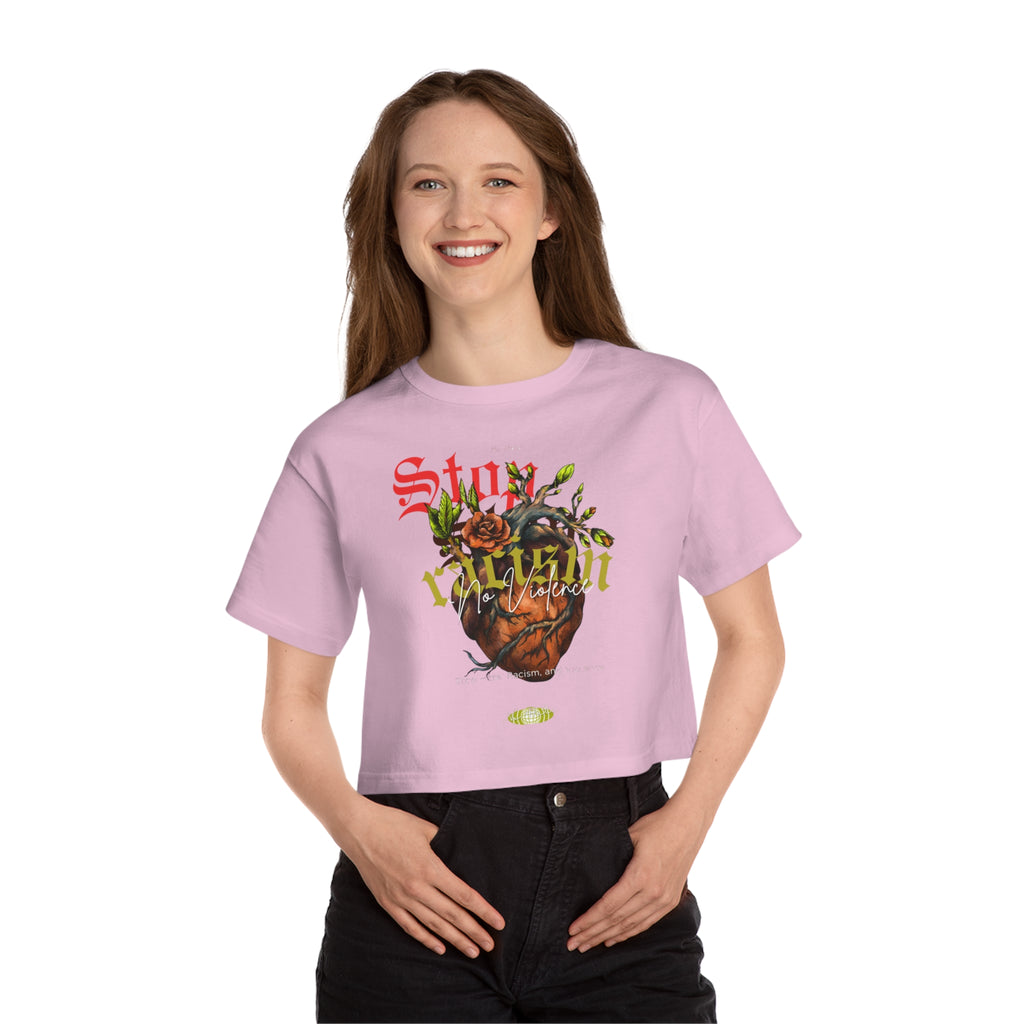 Cropped T-Shirt — Vintage Heart & Bloom Graphic (Stay Wild)