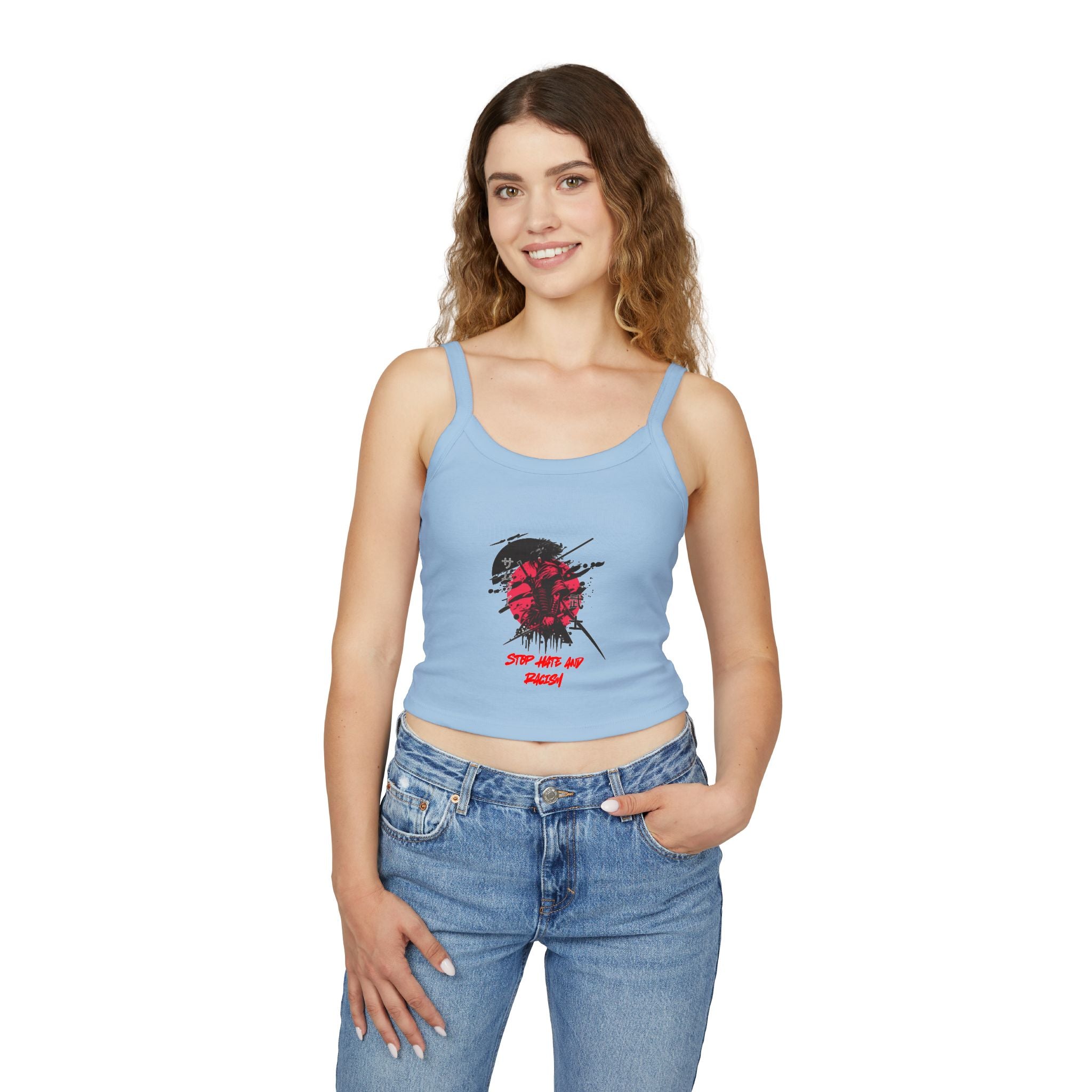 Spaghetti Tank Top – Grunge Red Rose Graphic "Stop Wishing Start"