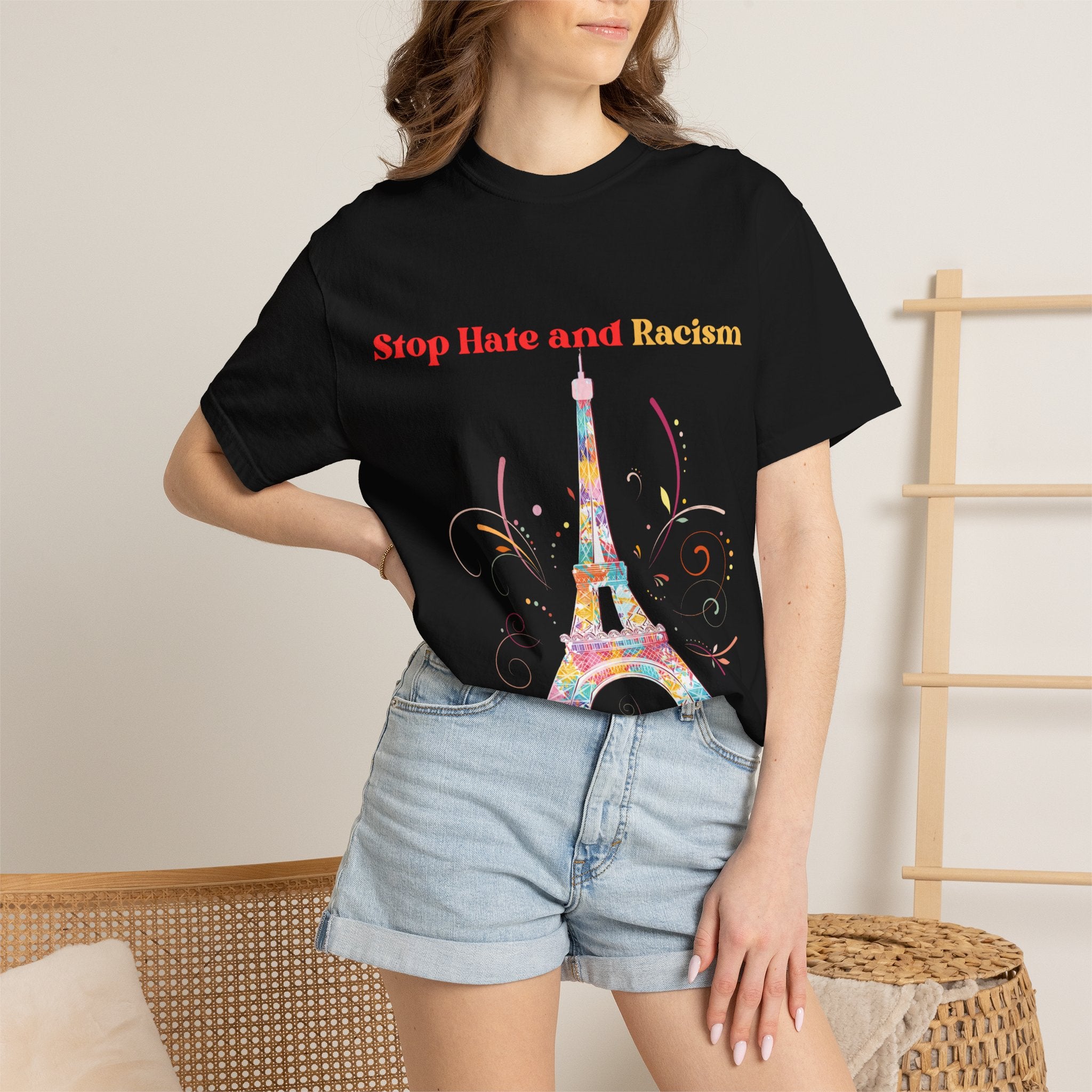 Stop Hate and Racism Eiffel Tower T-Shirt