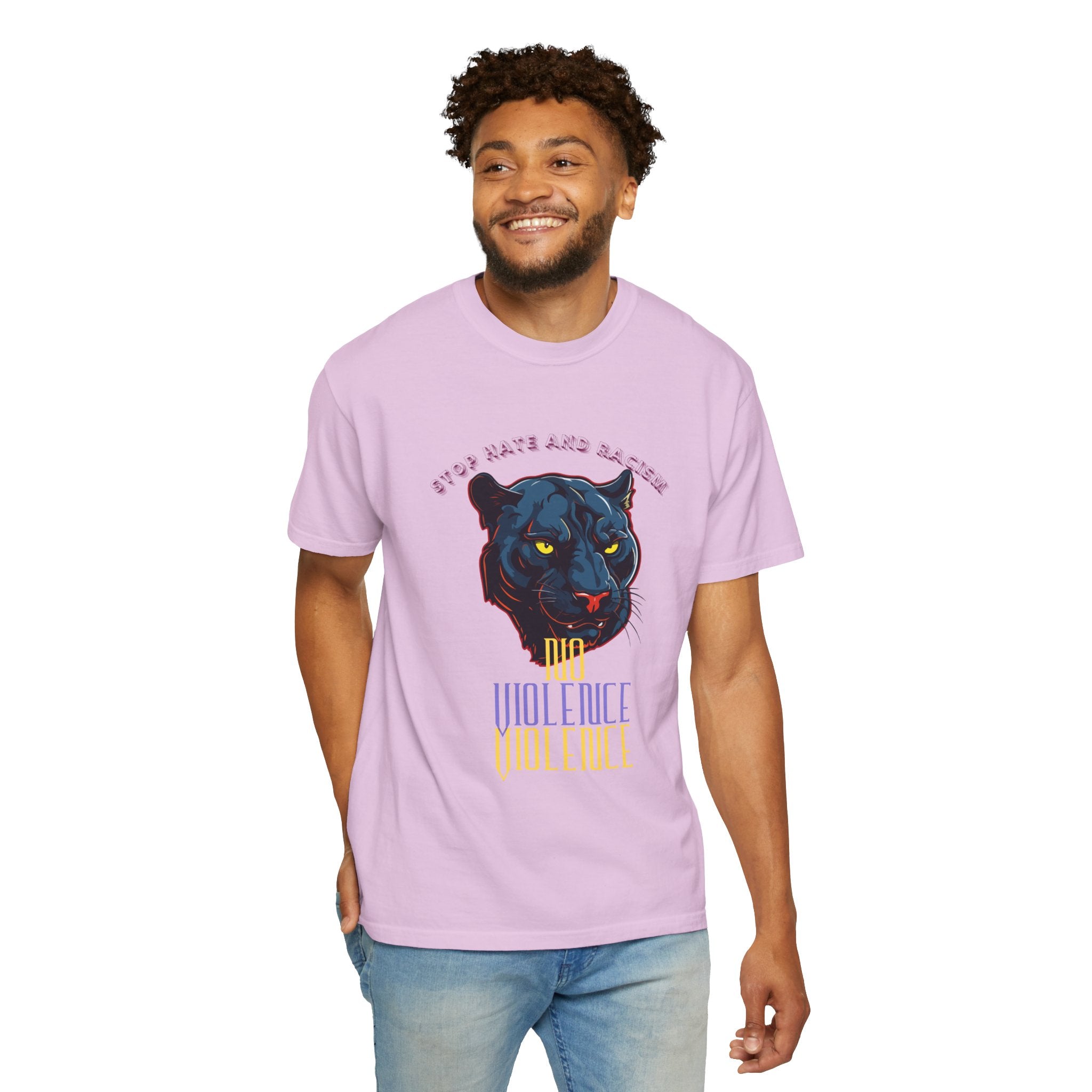 No Violence Panther T-Shirt — Graphic Animal Tee with 'No Violence' Text