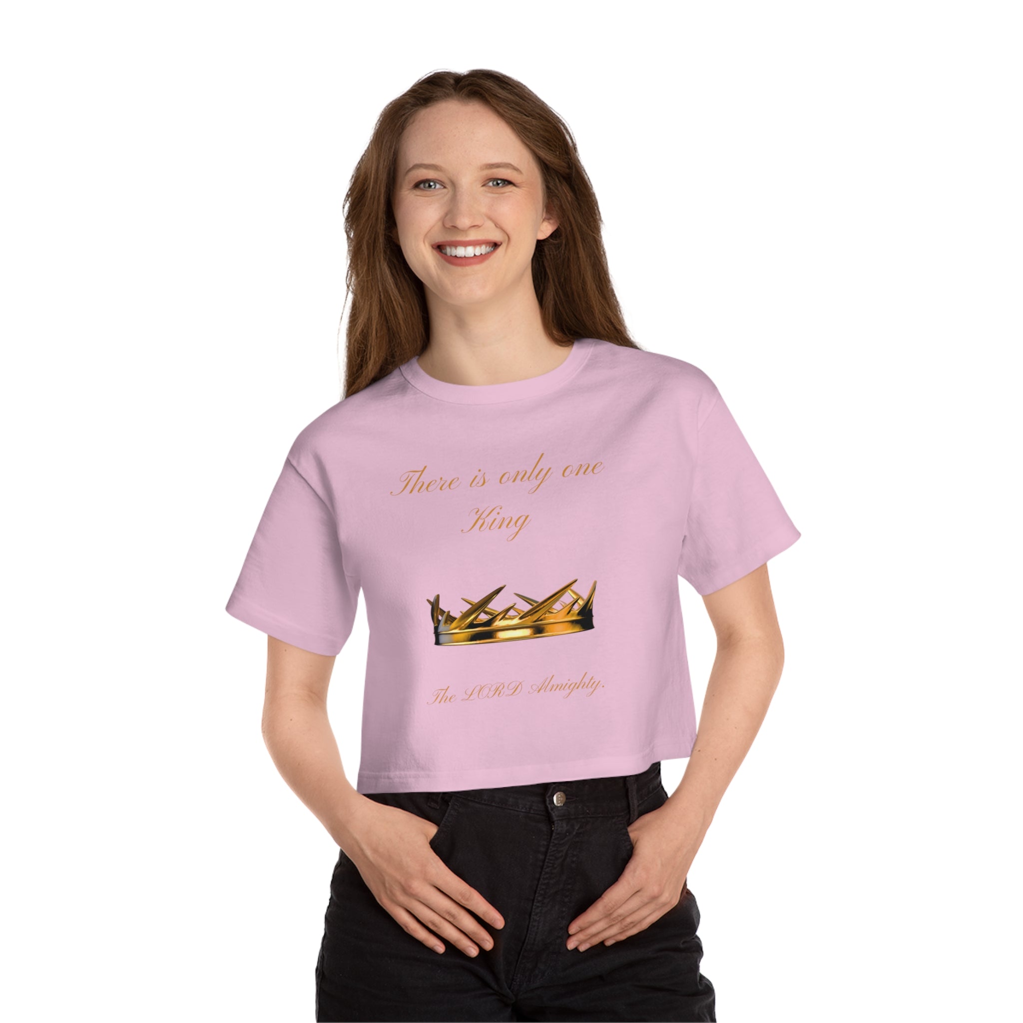 Cropped T-Shirt “There Is Only One King” Gold Crown Graphic