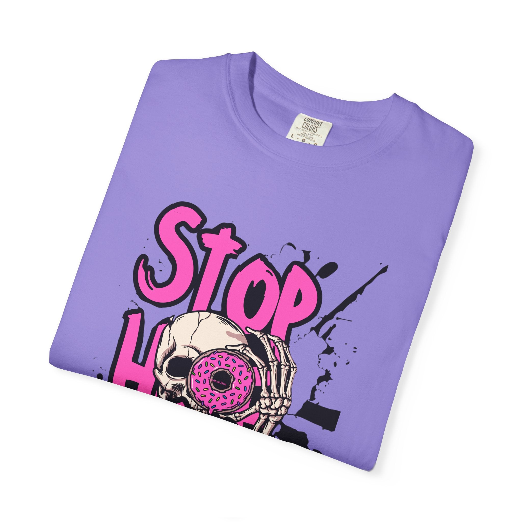 Stop H8 and Racism Graphic Tee — Anti-Racism Skull Donut Protest T-Shirt