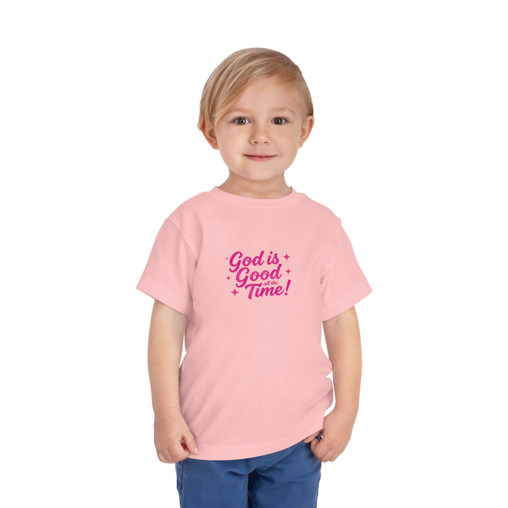 Toddler Tee – "God is Good Time" Pink Script Christian Kids Shirt