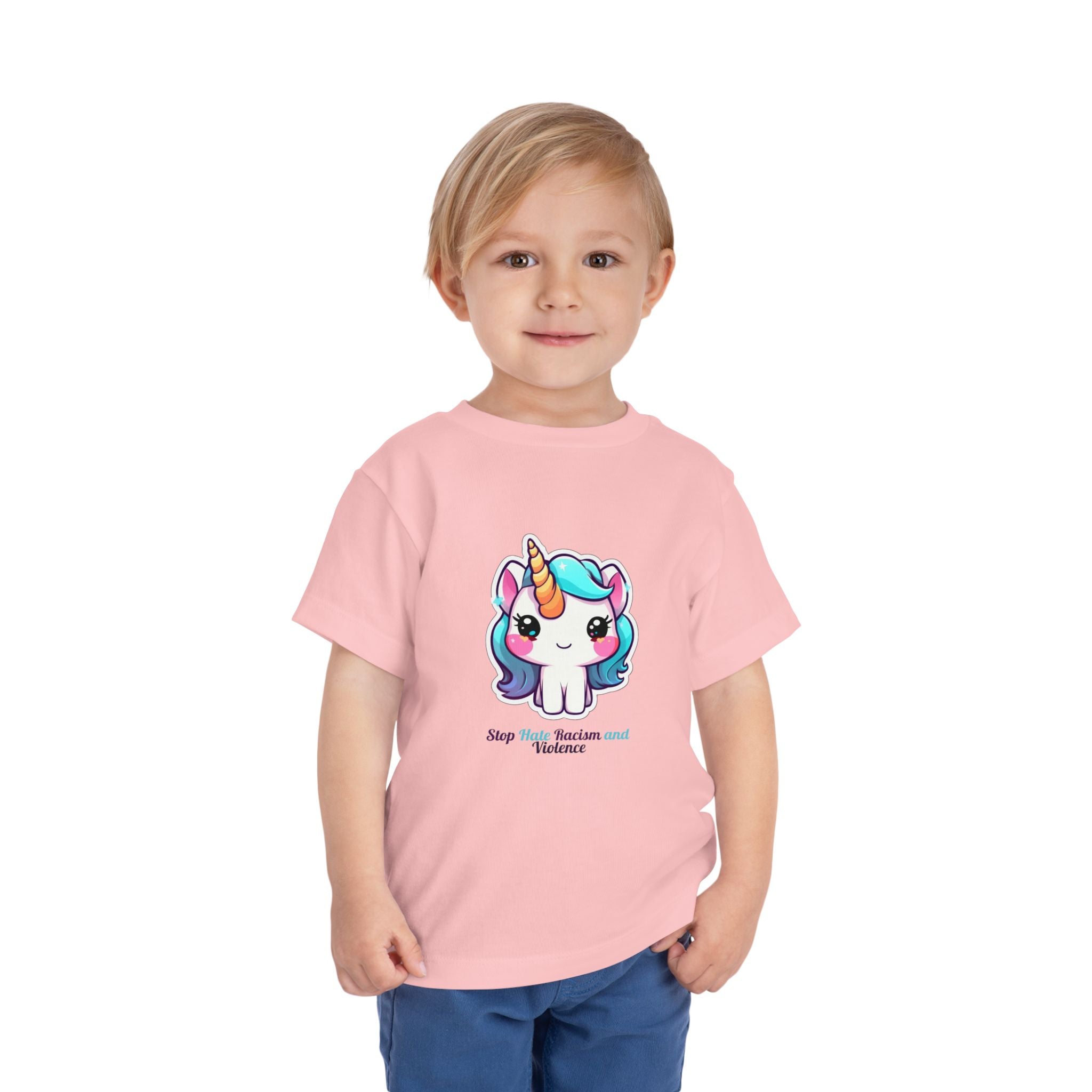 Toddler Tee — Cute Rainbow Unicorn "Stay Positive and Believe" Kids Shirt