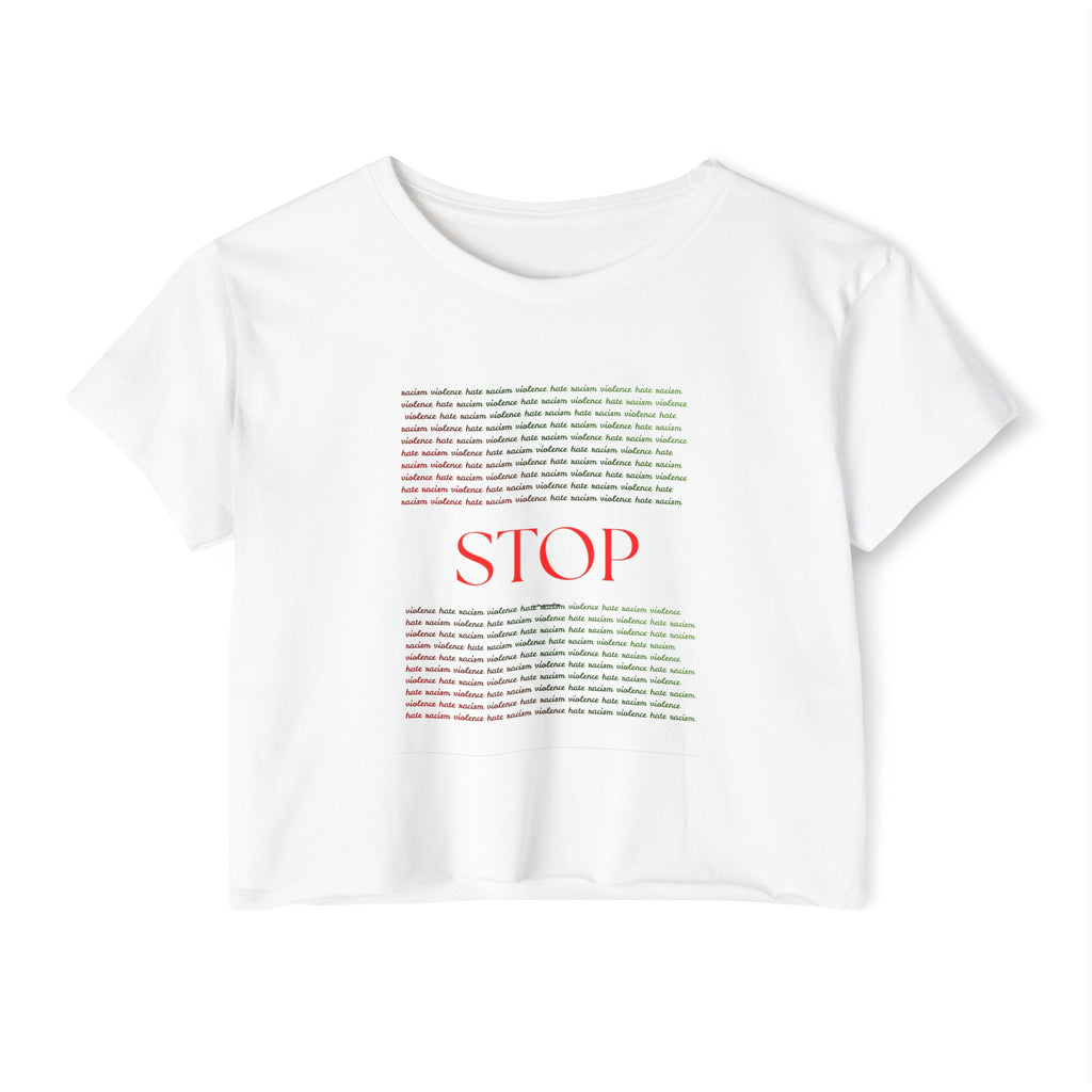 STOP Graphic Crop Top — Women's Festival Statement Tee