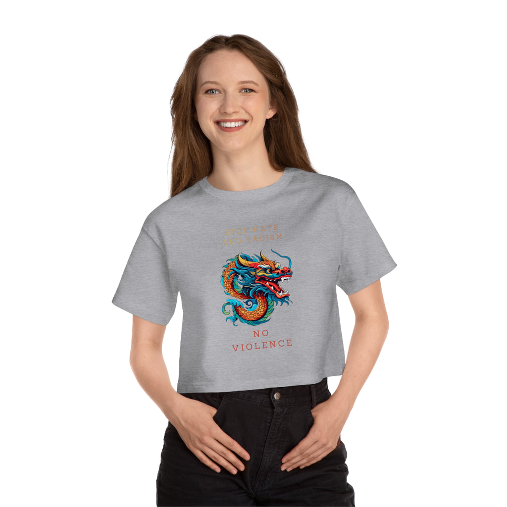 Stop Hate and Racism Dragon Crop Tee — "No Violence" Women's Cropped T-Shirt