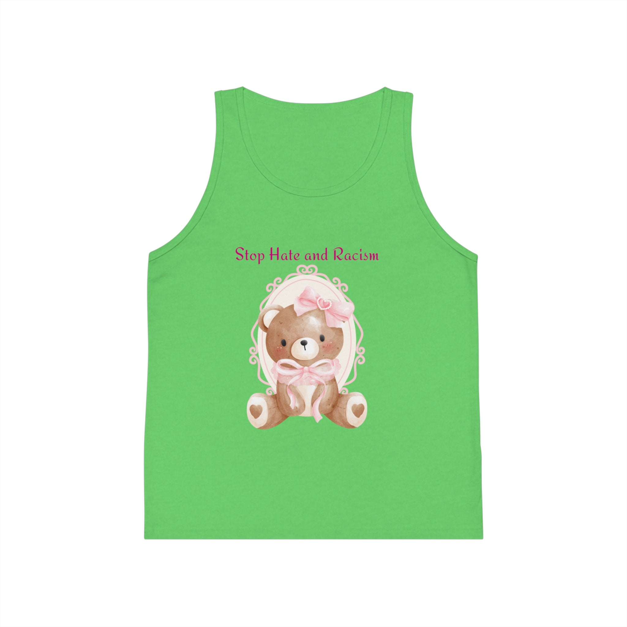 Kids Tank Top — "Stop Hate and Racism" Teddy Bear Graphic