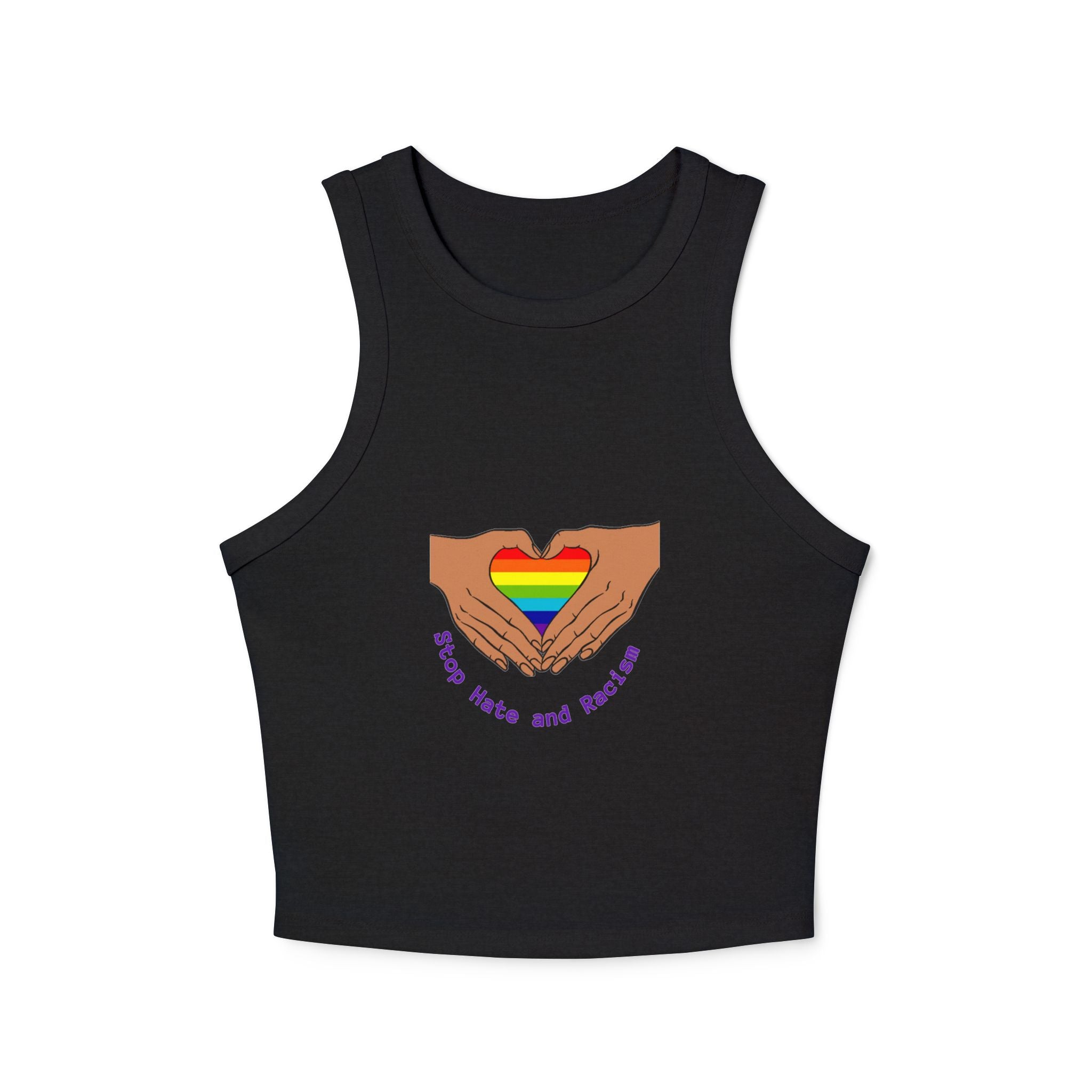 Racer Tank - Rainbow Heart Hands “Love Wins and Hugs” Pride Crop Top