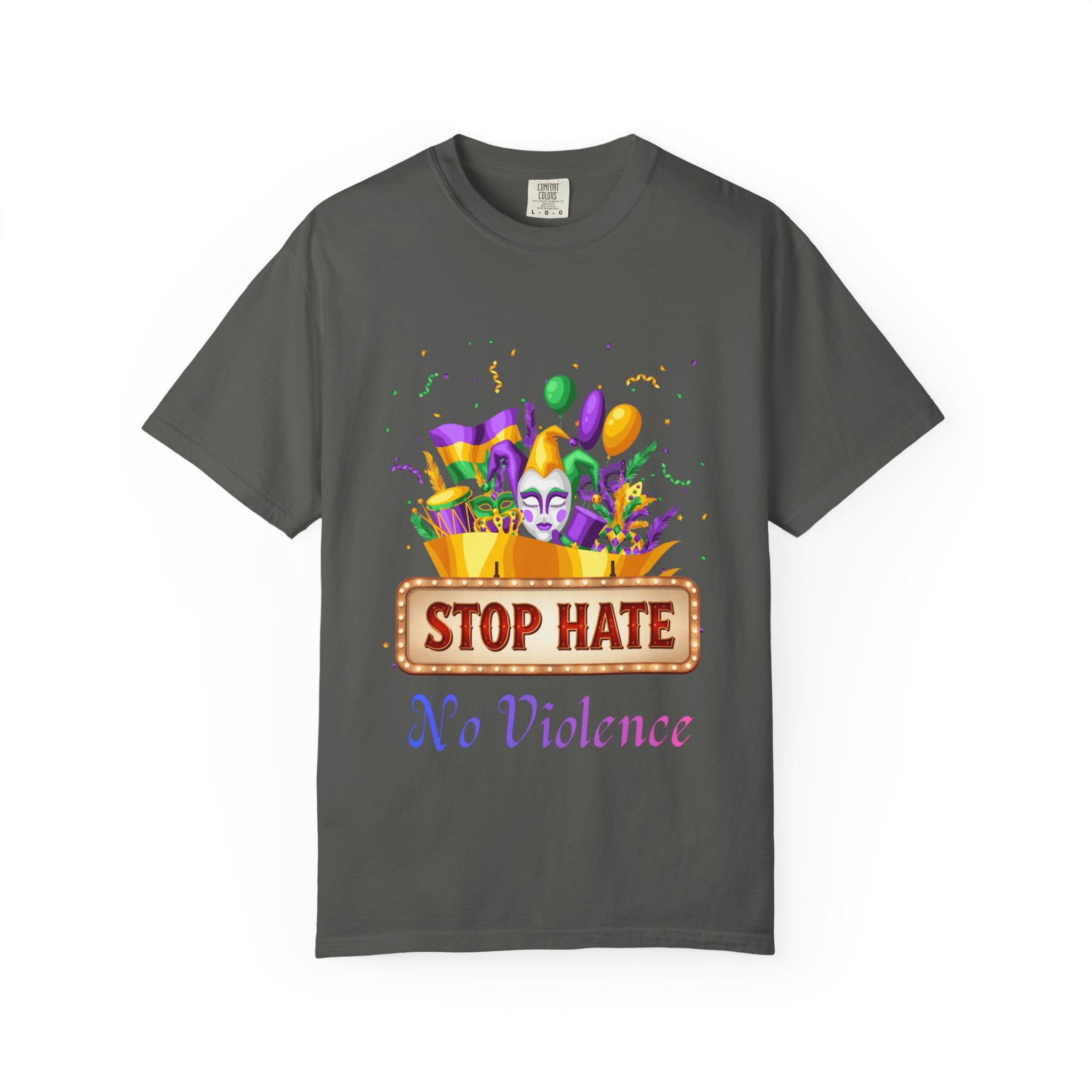 T-Shirt — "Stop Hate, No Violence" Mardi Gras Parade Design