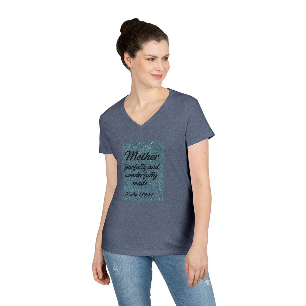Mother 'Fearfully and Wonderfully Made' V‑Neck Tee — Psalm 139:14 Christian Mom Shirt