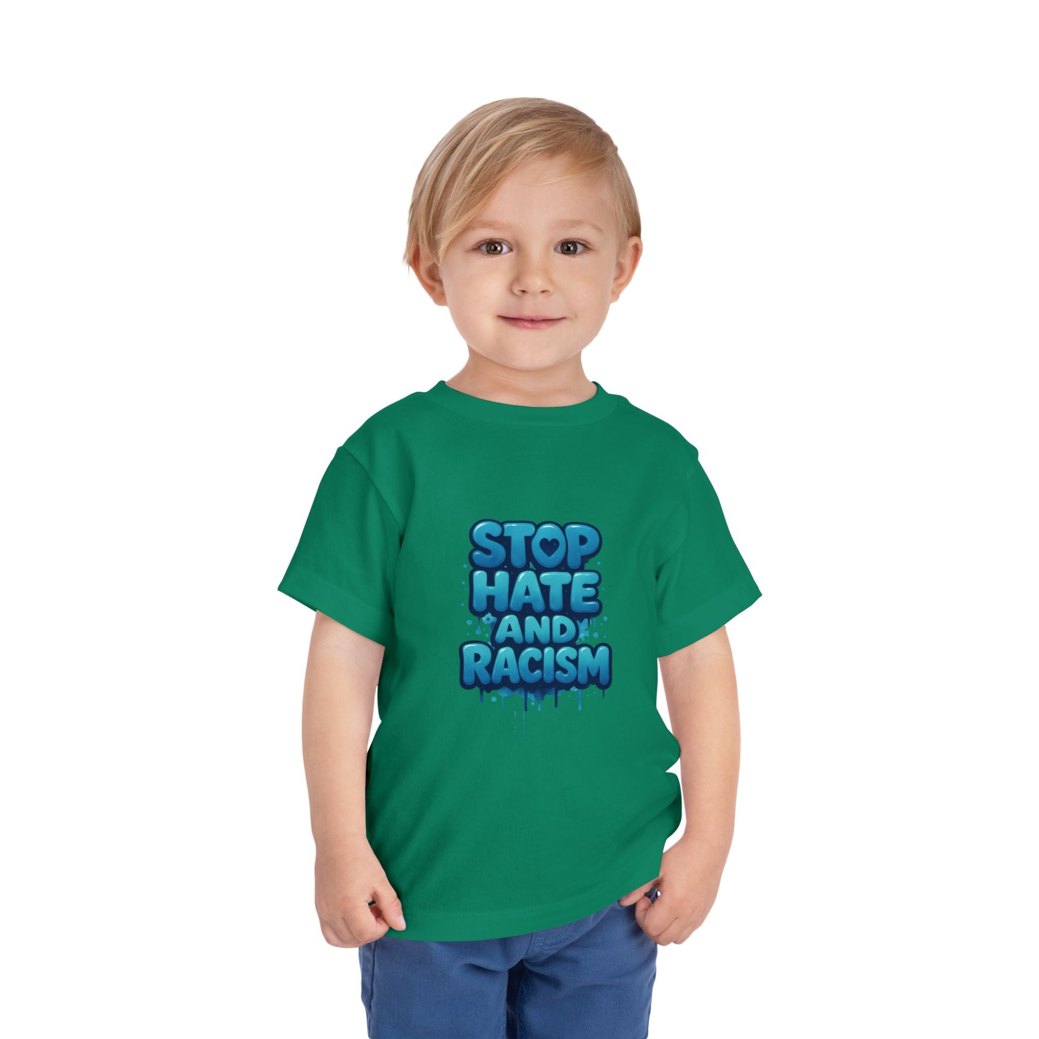 Stop Hate and Racism Toddler Tee — Blue Graffiti Anti-Racism Shirt