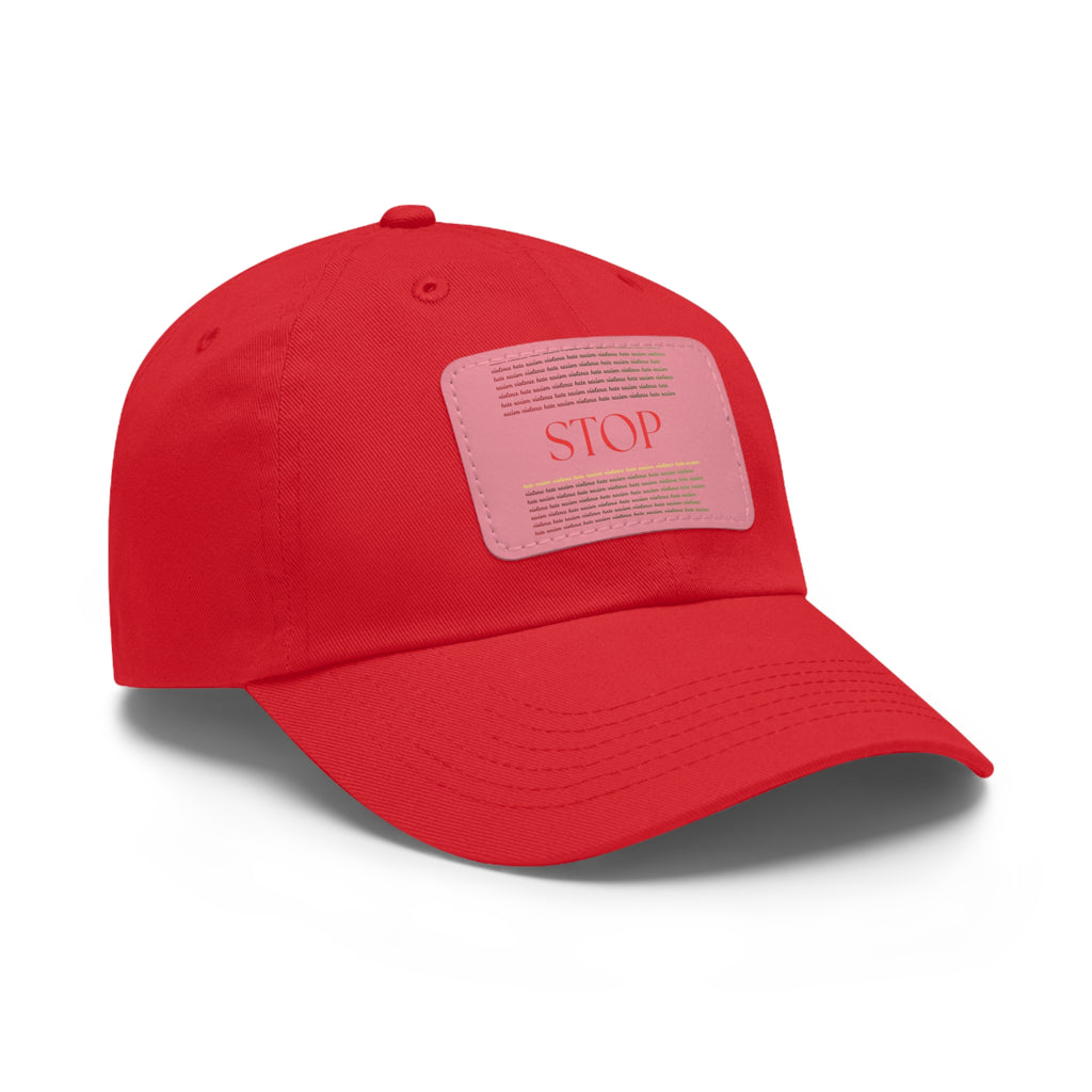 Leather Patch Dad Hat — 'STOP' Embossed Casual Baseball Cap