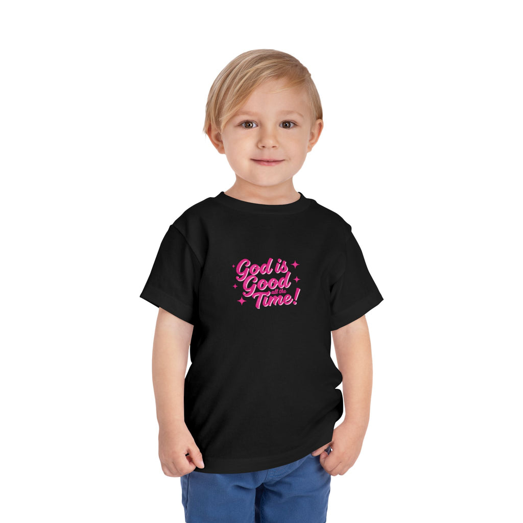Toddler Tee – "God is Good Time" Pink Script Christian Kids Shirt