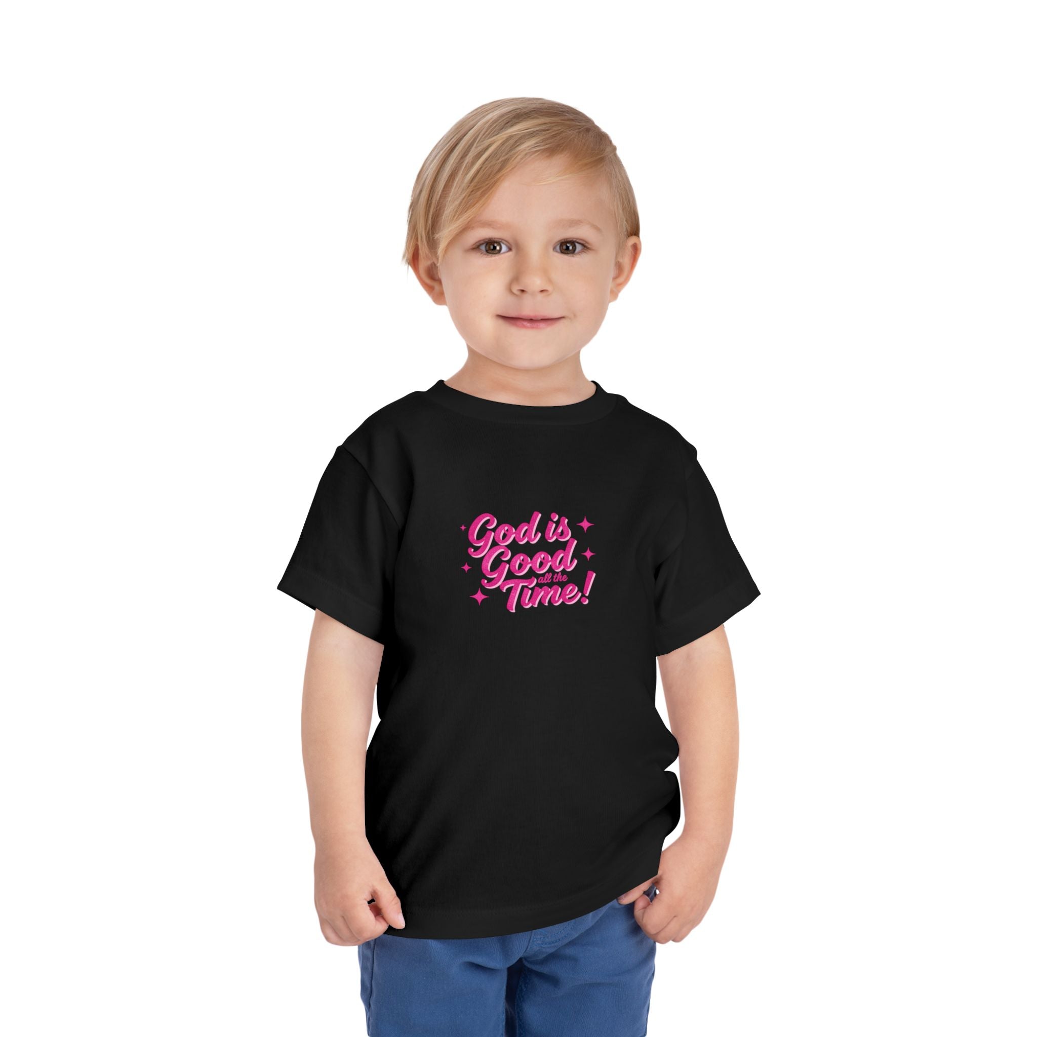 Toddler Tee – "God is Good Time" Pink Script Christian Kids Shirt