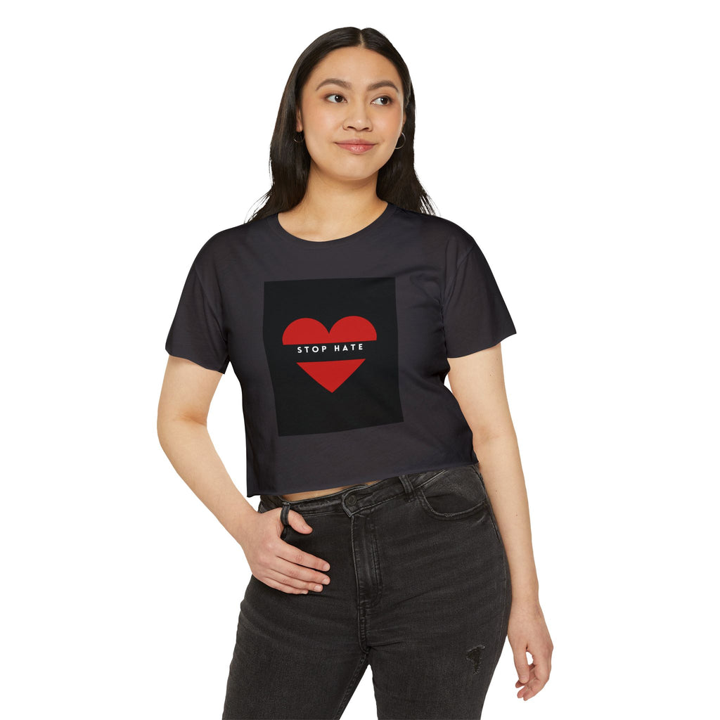 Stop Hate Heart Crop Top — Women's Festival Activist Tee