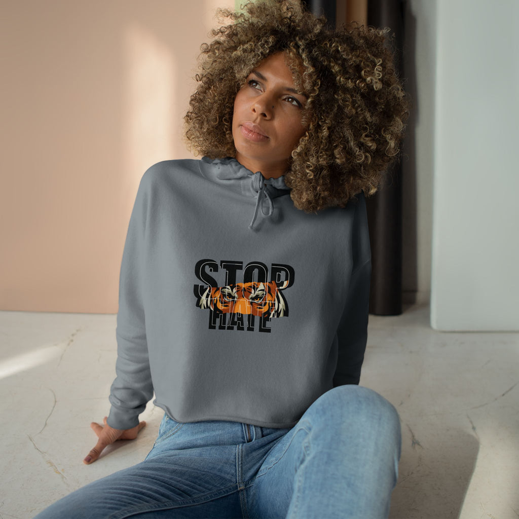 Stop Hate Crop Hoodie – Tiger Graphic Anti-Hate Streetwear
