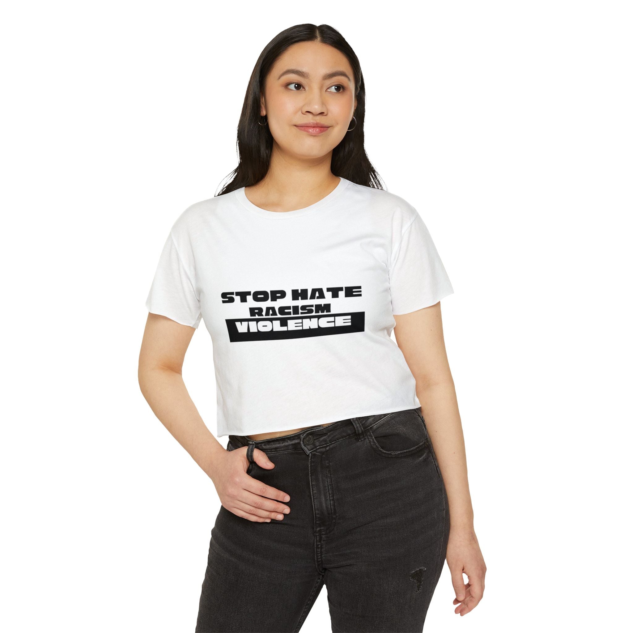 Stop Hate Racism Violence Crop Top — Women's Protest Festival Tee