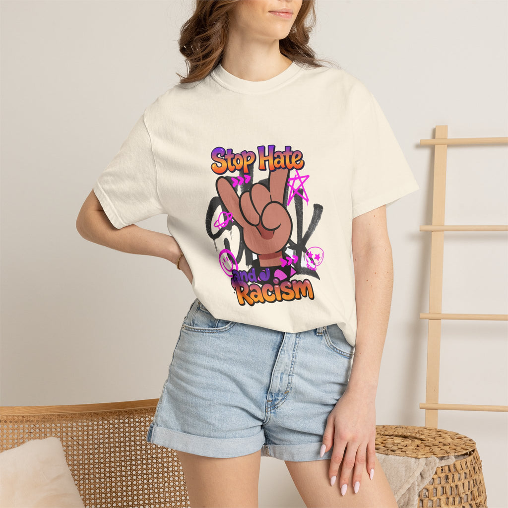 Stop Hate and Racism Graphic T-Shirt – Anti-Racism Solidarity Tee