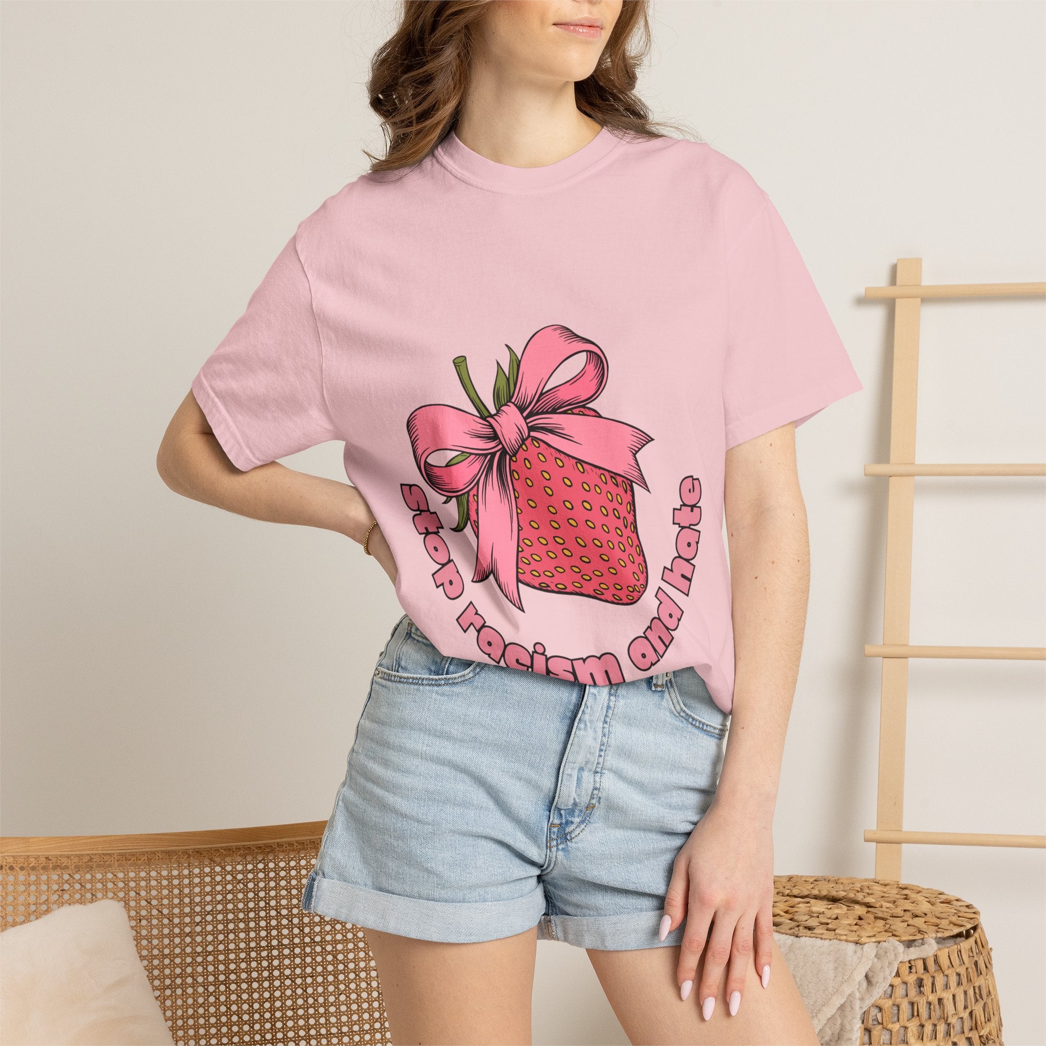 Stop Racism and Hate T-Shirt — Pink Strawberry Gift Graphic Tee