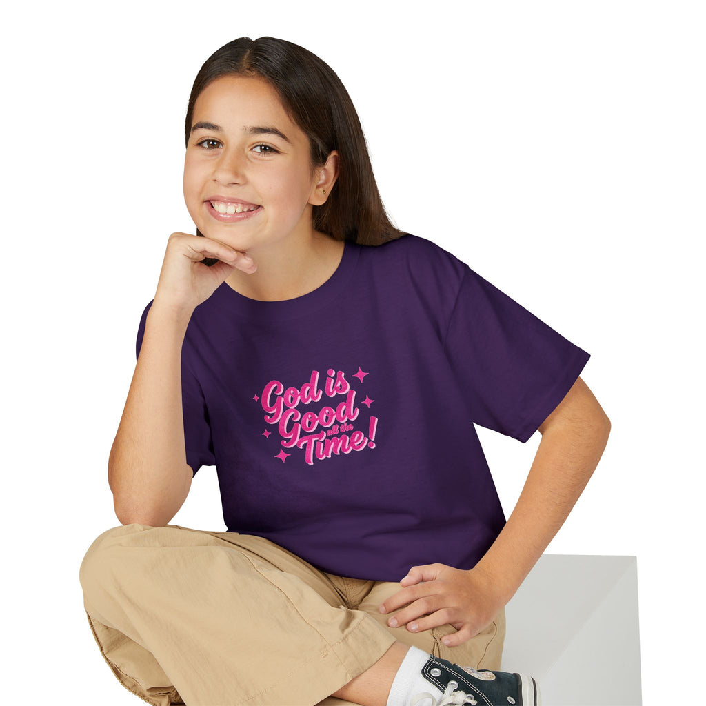 Youth T-Shirt — "God Is Good Time!" Pink Script Faith Tee