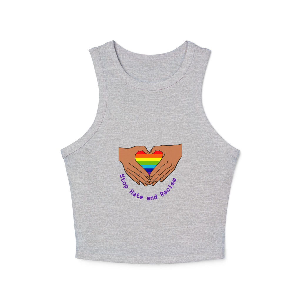 Racer Tank - Rainbow Heart Hands “Love Wins and Hugs” Pride Crop Top