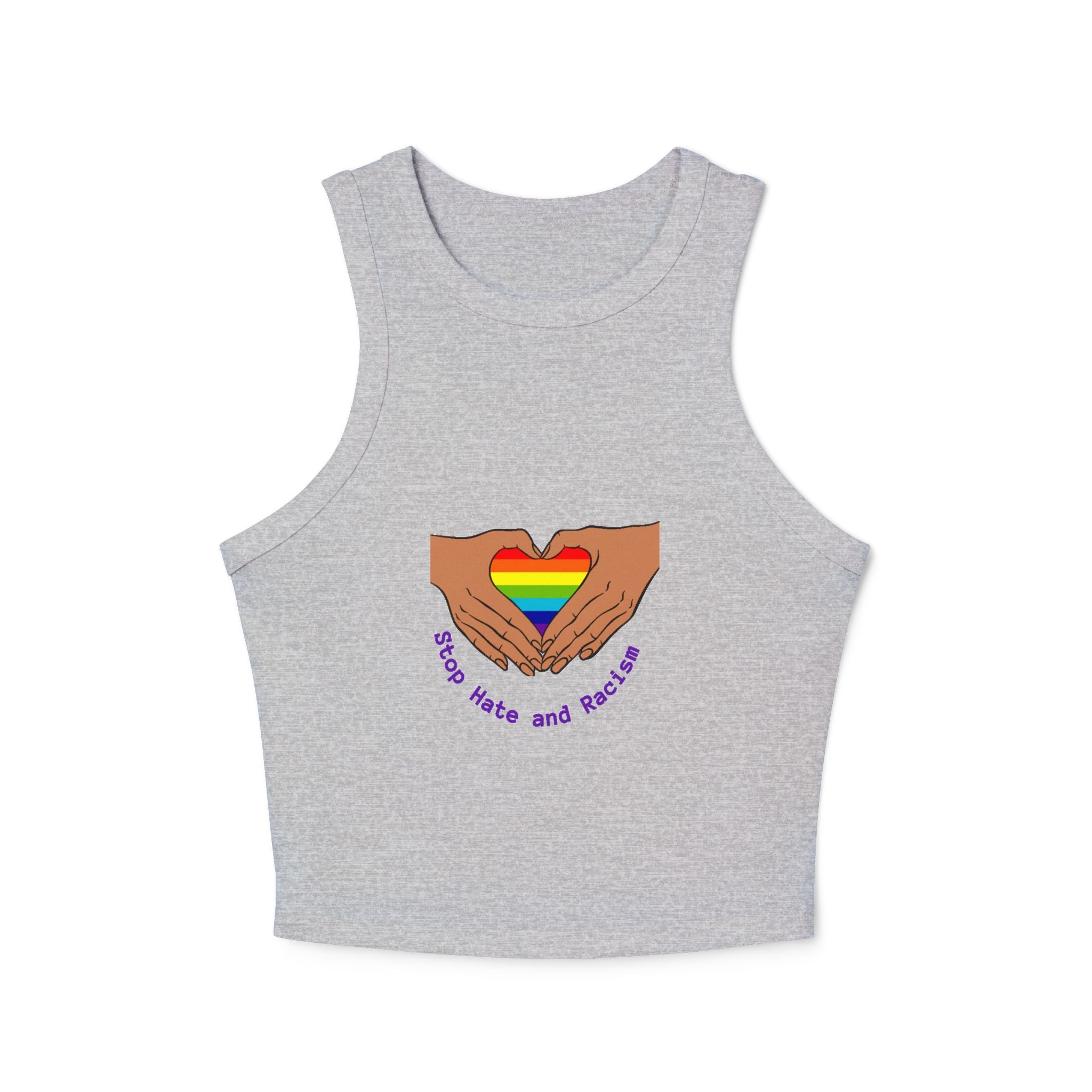 Racer Tank - Rainbow Heart Hands “Love Wins and Hugs” Pride Crop Top
