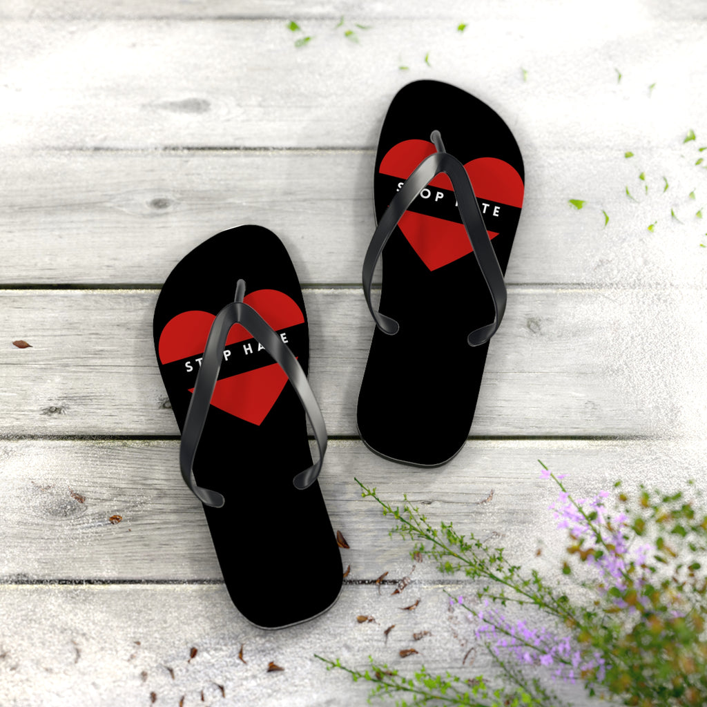 Heart Stripe Flip Flops – "SOPHIRE" Black Beach Sandals
