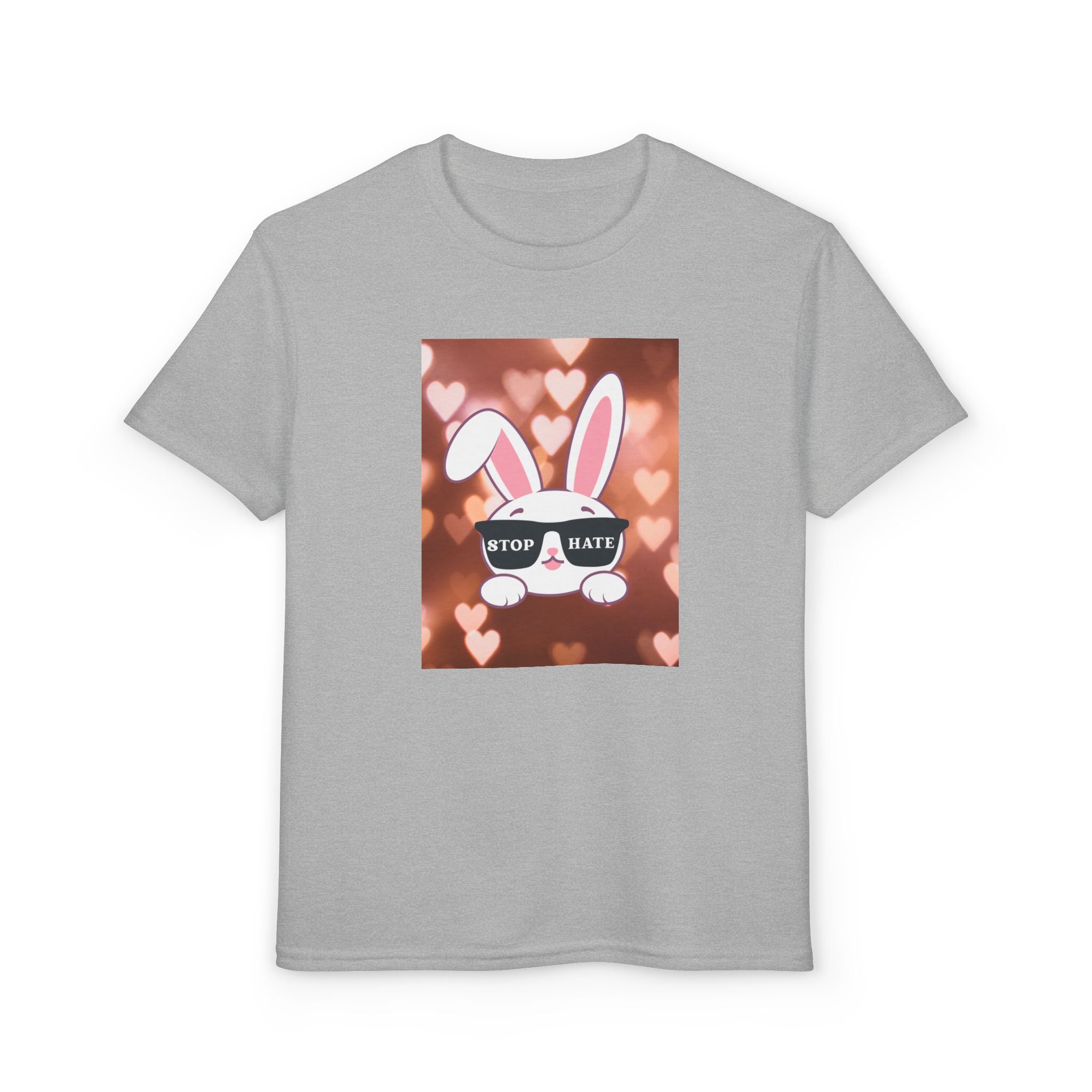 Youth T-Shirt — Cute Bunny with 'Stop the Hate' Sunglasses | Kids Anti-Bullying Tee