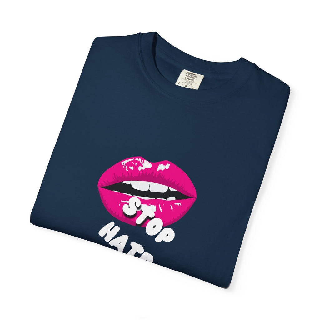T-Shirt — Pink Lip 'Stop' Graphic Tee (No Racism or Violence)