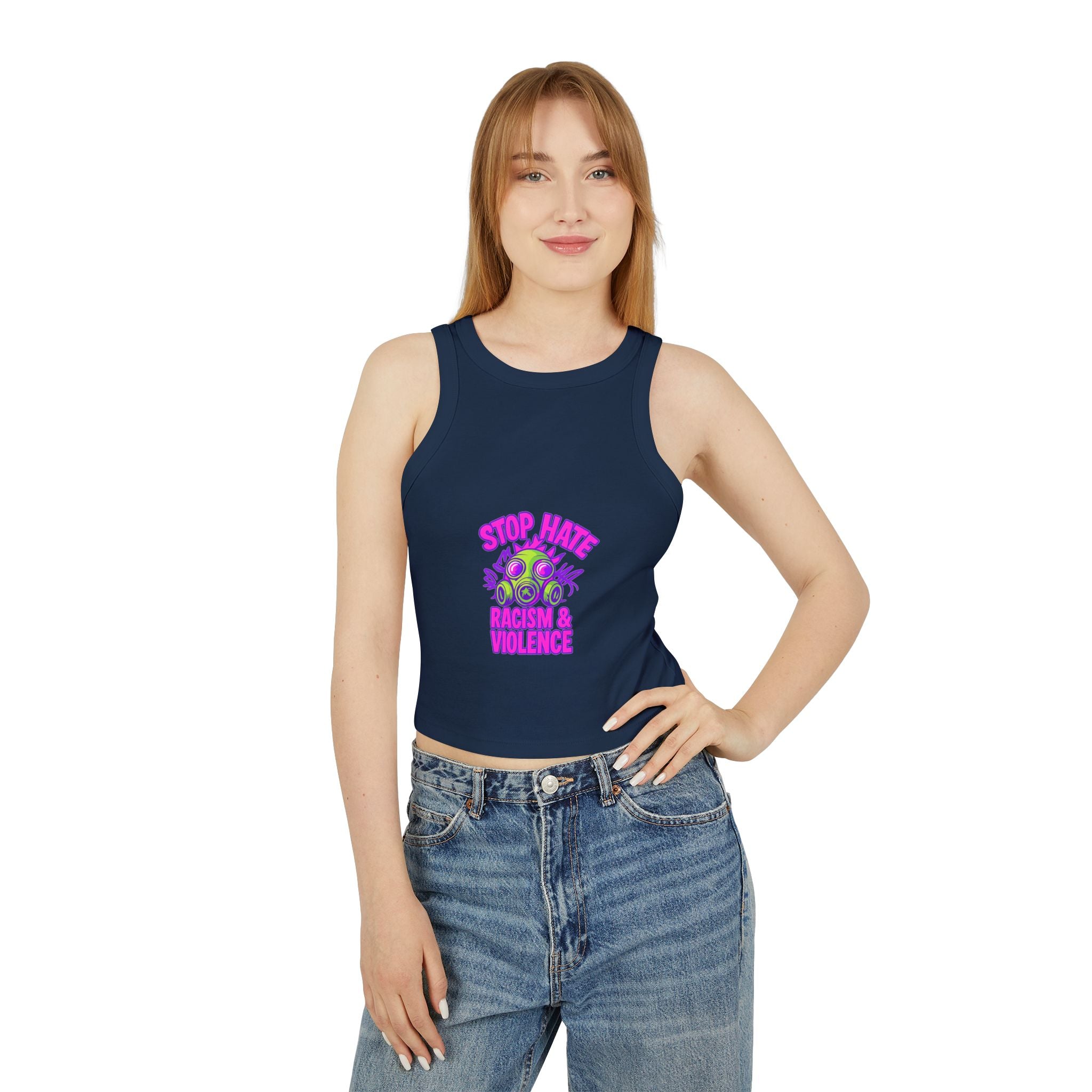 Racer Tank — "Stop Hate" Anti-Racism Gas Mask Graphic