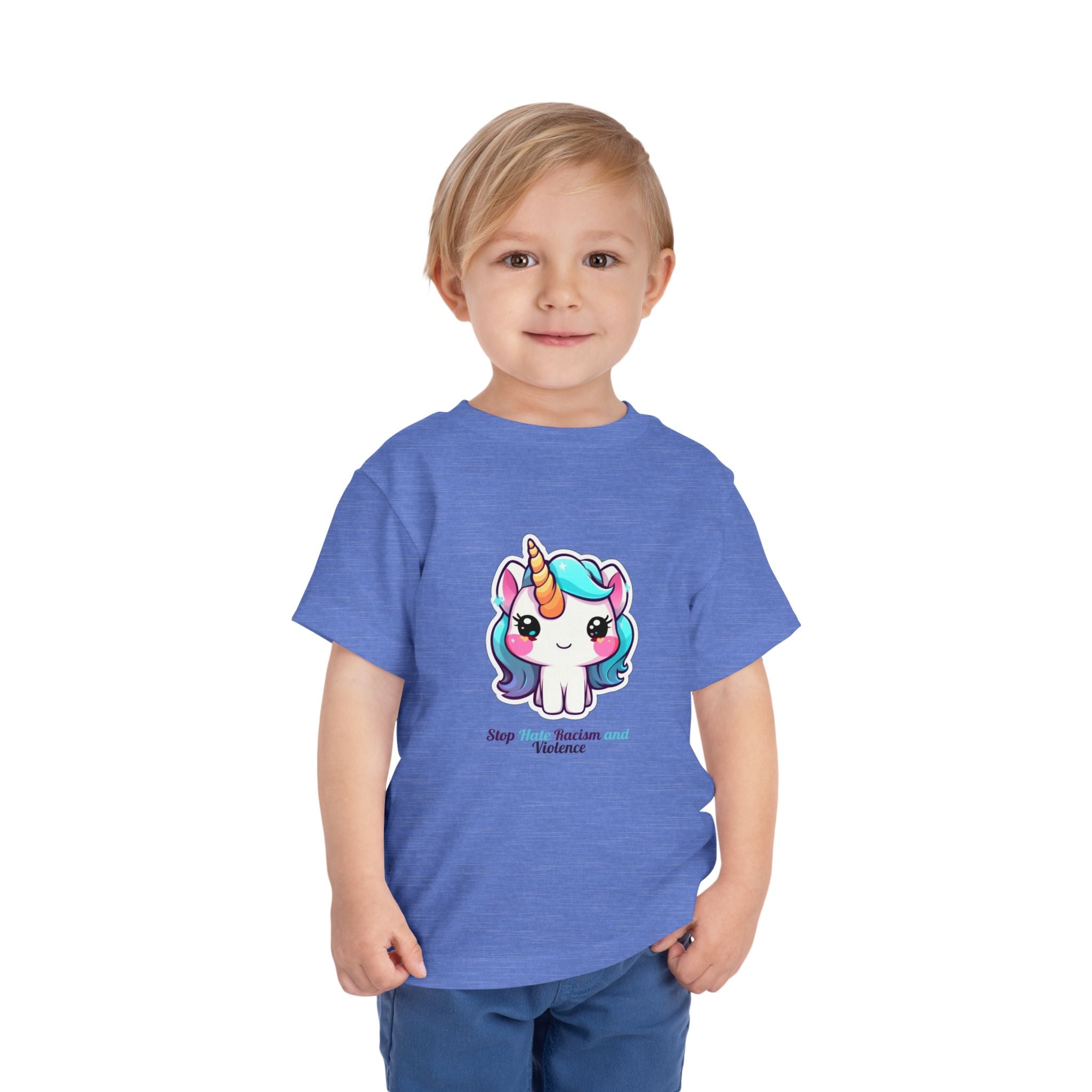 Toddler Tee — Cute Rainbow Unicorn "Stay Positive and Believe" Kids Shirt