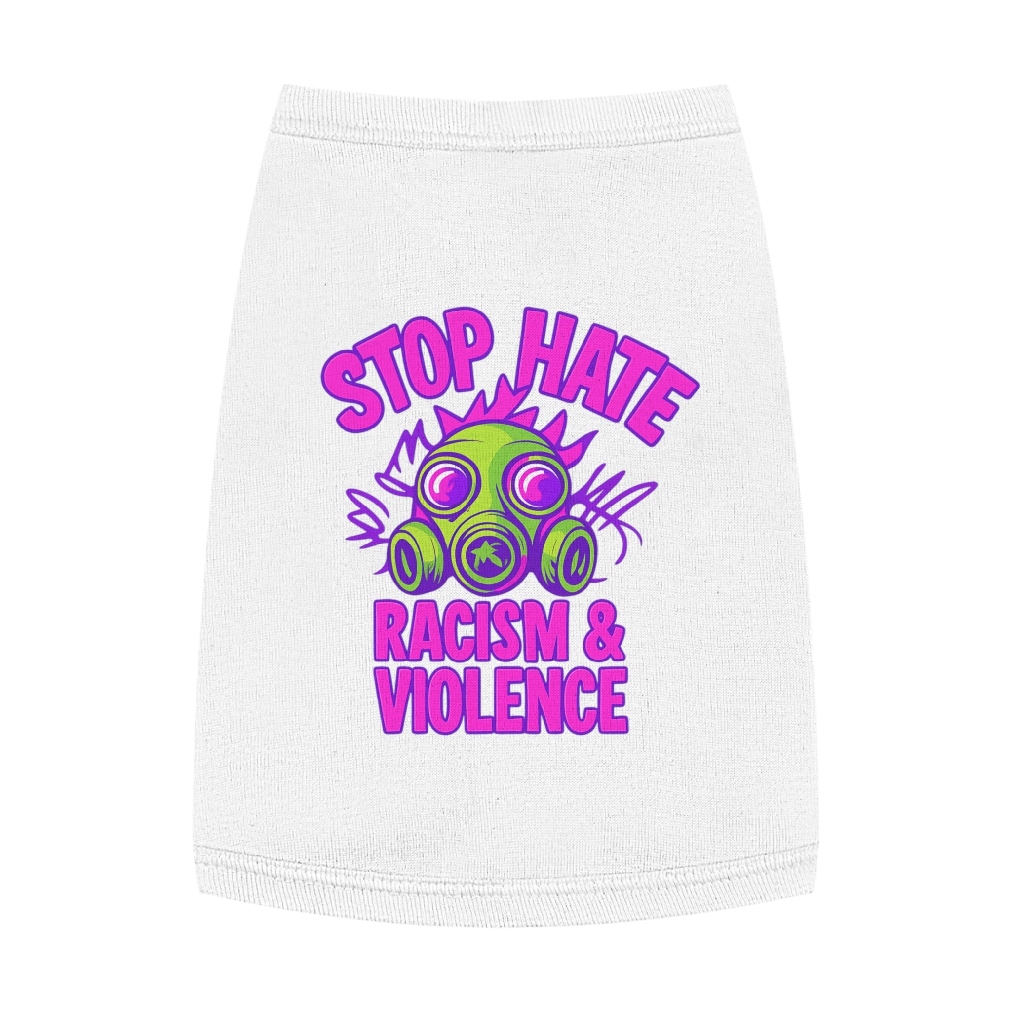 Pet Tank Top — "Stop Hate: Racism & Violence" Neon Gas Mask Anti-Racism Tee for Dogs