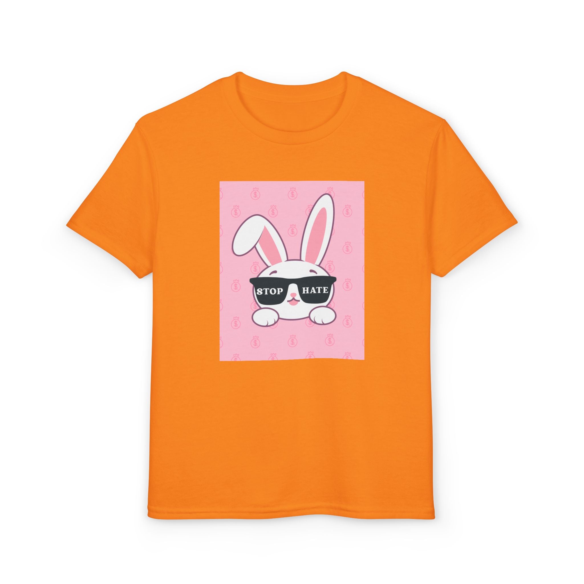 Youth T-Shirt — Pink Bunny Wearing "Stop Hate" Sunglasses Kids Tee