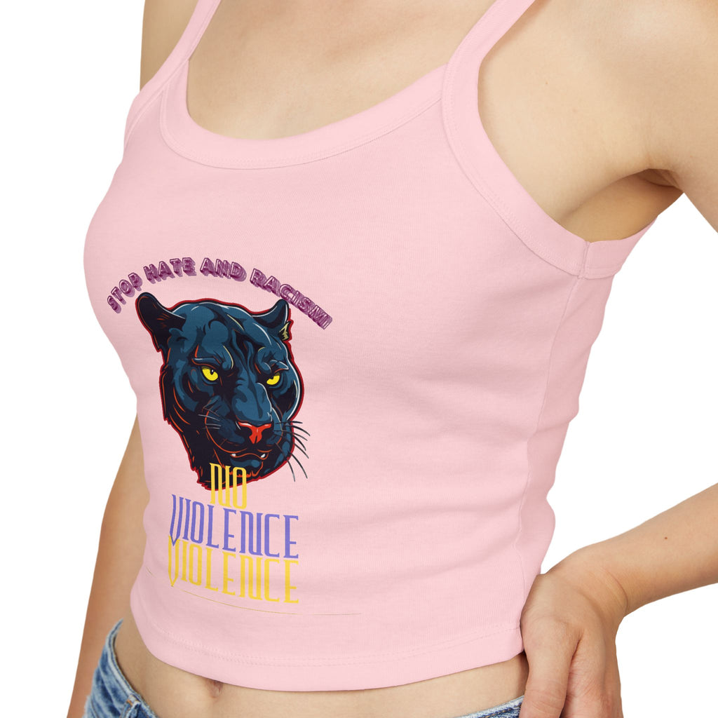 Panther Graphic Crop Tank — "No Violence, No Violence" Women's Spaghetti Strap Tank