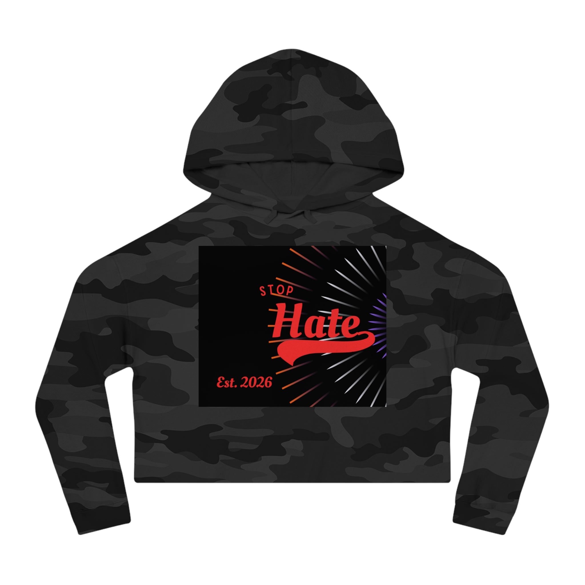 Cropped Hoodie — 'Stop Hate' Graphic Crop Top (Est. 2026)
