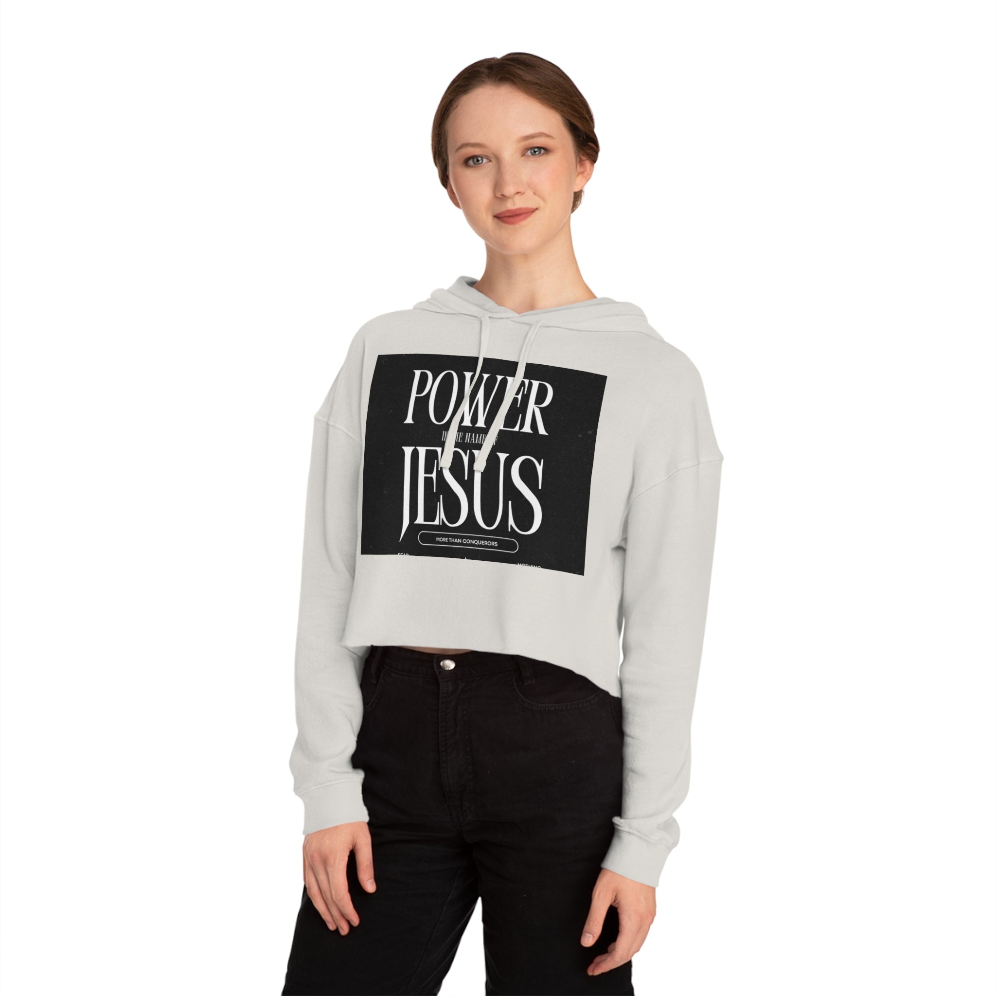 Cropped Hoodie — 'Power In The Name Of Jesus' Christian Faith Sweatshirt