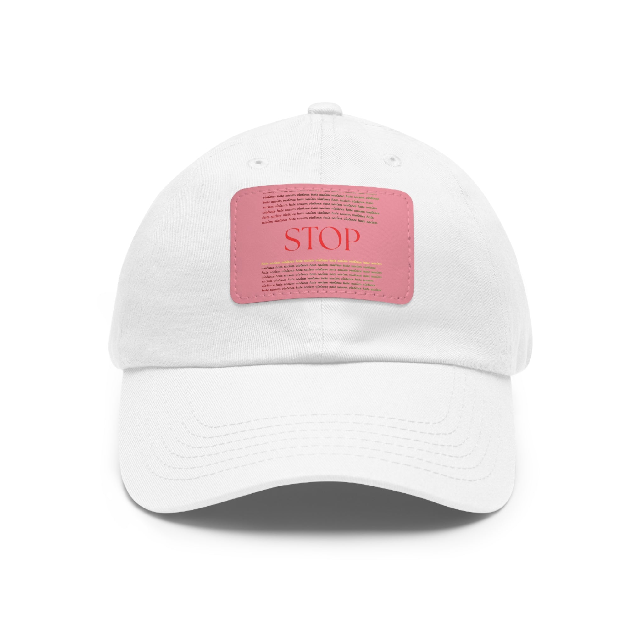 Leather Patch Dad Hat — 'STOP' Embossed Casual Baseball Cap