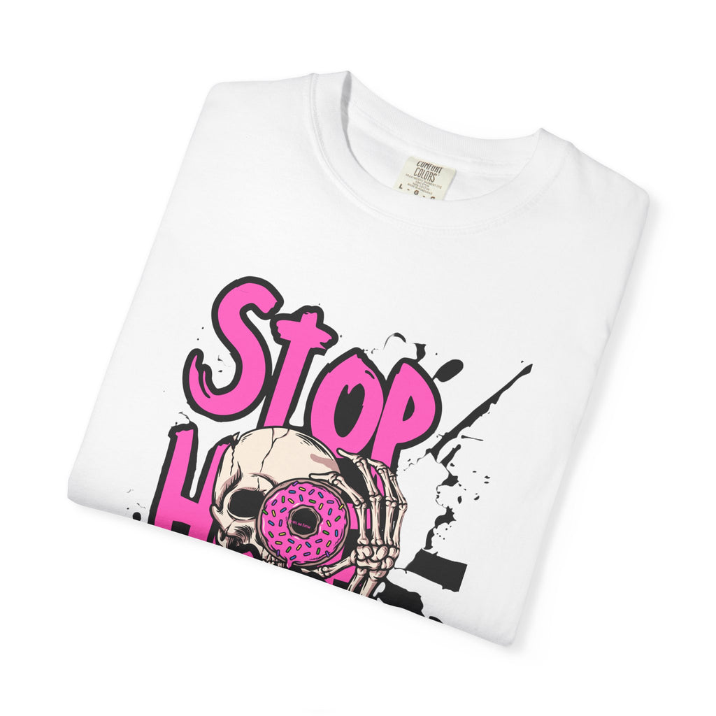 Stop H8 and Racism Graphic Tee — Anti-Racism Skull Donut Protest T-Shirt
