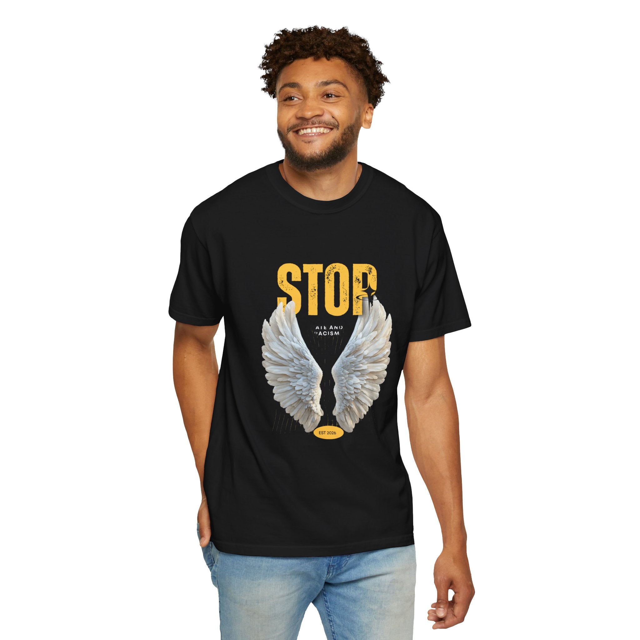 Angel Wings "STOP" Graphic T‑Shirt