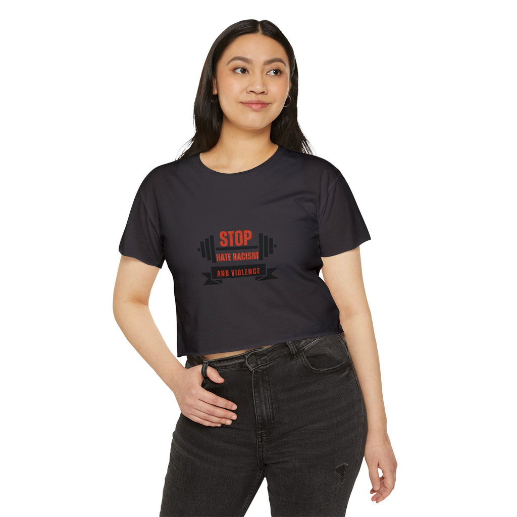 Crop Top — "Stop Hate Racism and Violence" Graphic Festival Tee