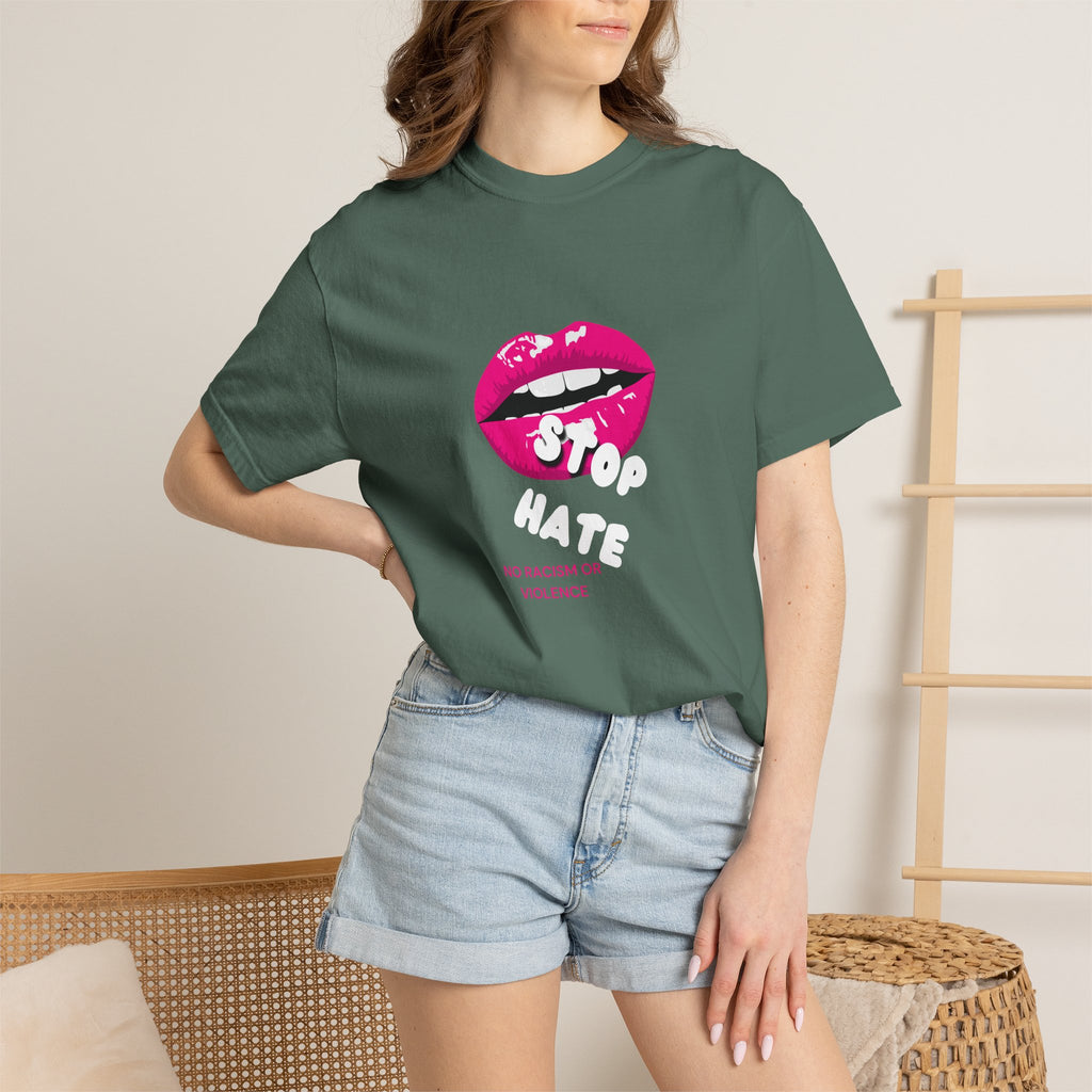 T-Shirt — Pink Lip 'Stop' Graphic Tee (No Racism or Violence)