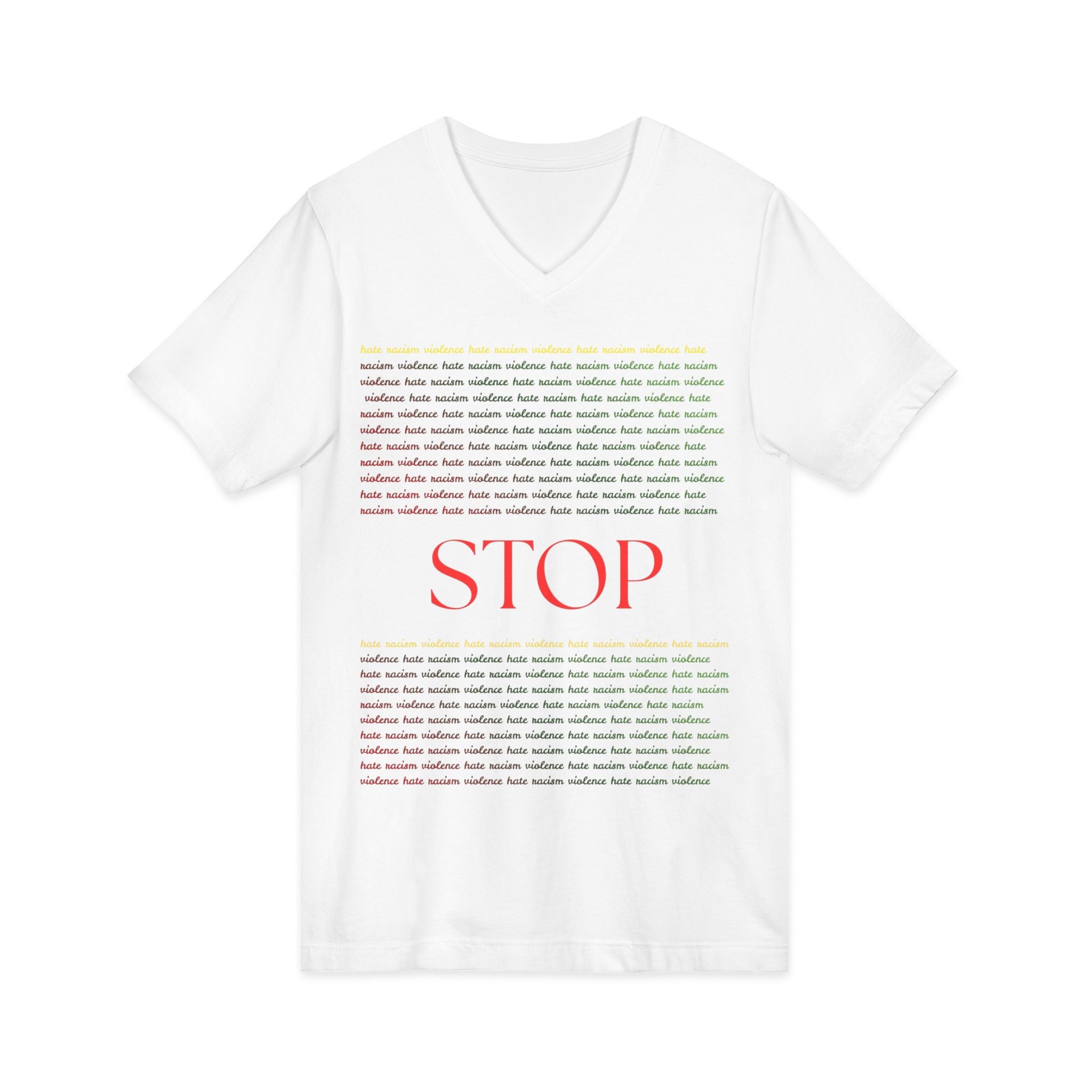 STOP Graphic V-Neck Tee — Bold Typographic Statement Shirt