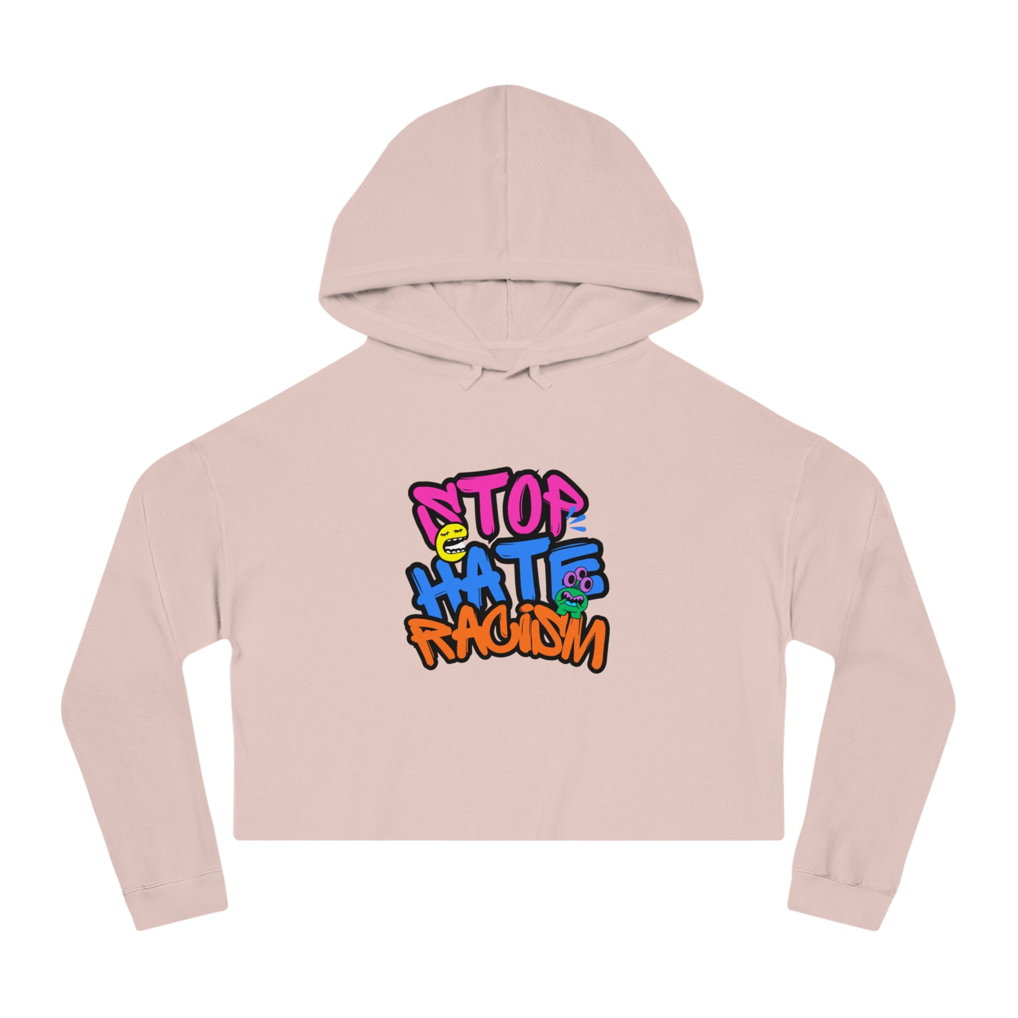 Cropped Hoodie "Stop Hate, Not People" Graffiti Anti-Racism Sweatshirt