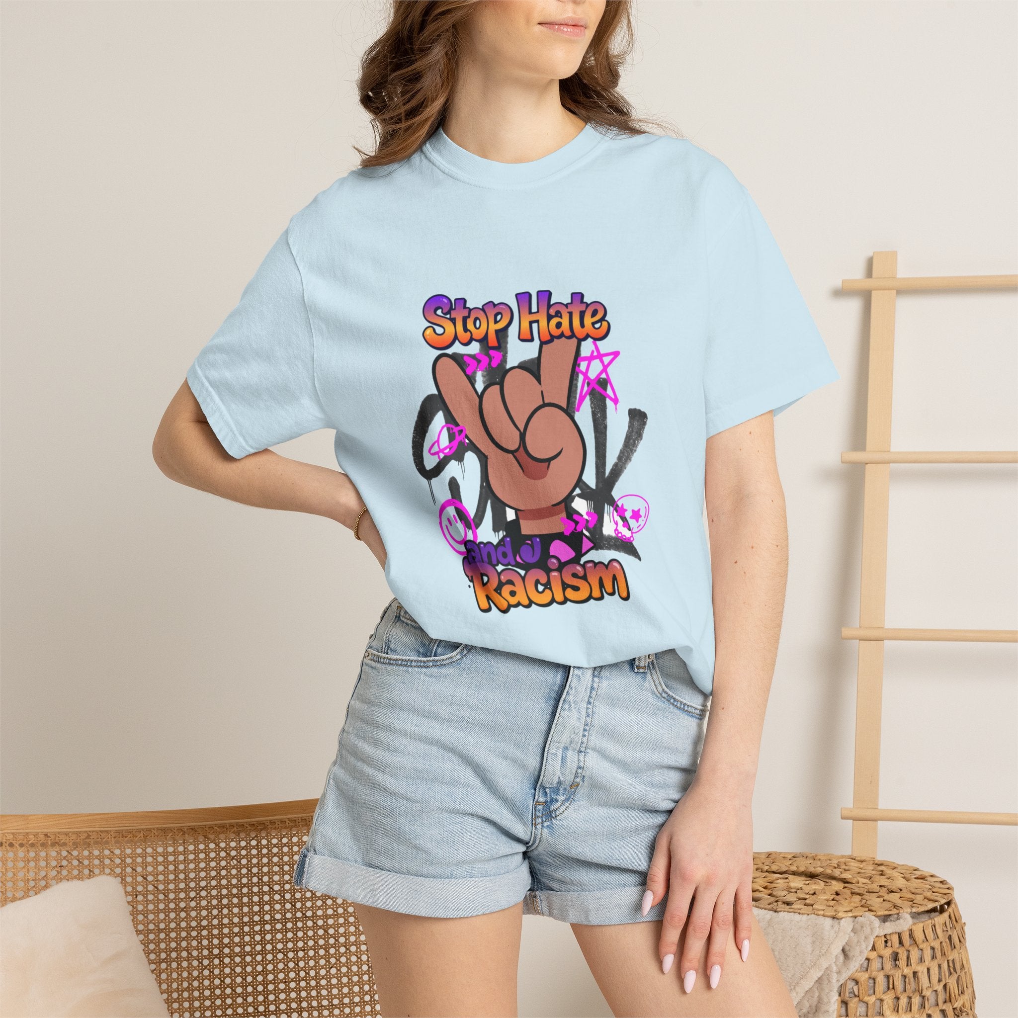 Stop Hate and Racism Graphic T-Shirt – Anti-Racism Solidarity Tee