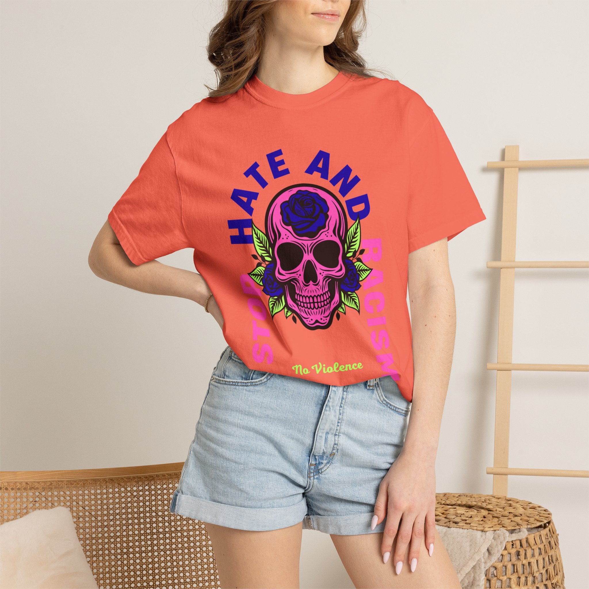 Stop Hate and Racism Skull T-Shirt — Anti-Racism Statement Tee