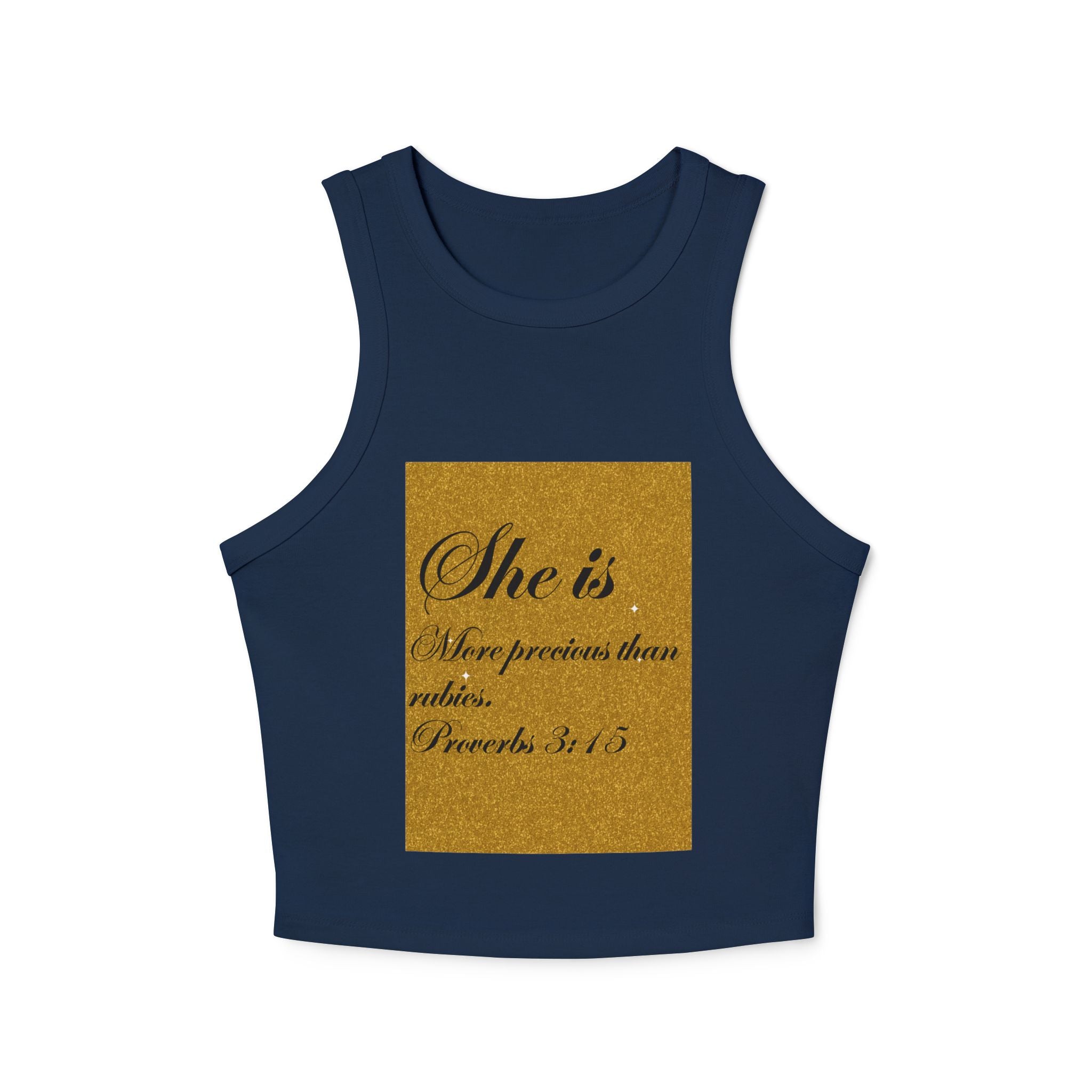 Women's Racer Tank Top — "She is More Precious than Rubies" Proverbs 3:15 Scripture Tank