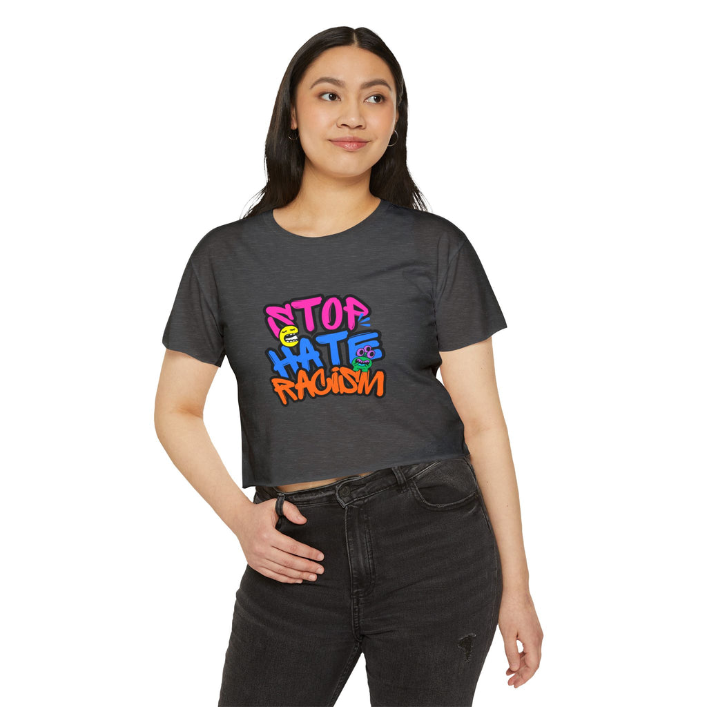 Crop Top — "Stop Hate Racism" Colorful Graffiti Festival Tee