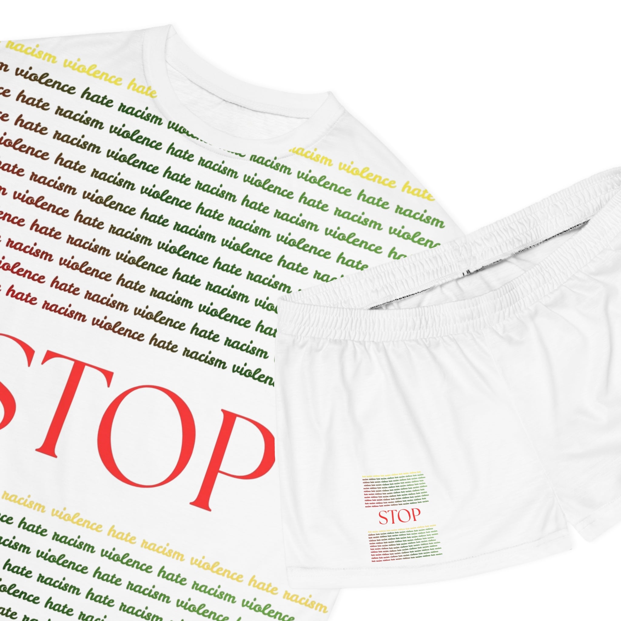 Women's 'STOP' Short Pajama Set – White Graphic Sleepwear