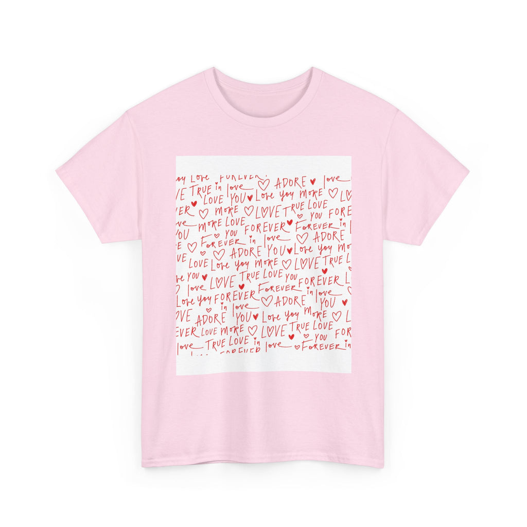 Love Notes Graphic Tee — Handwritten Red Heart Script T-Shirt